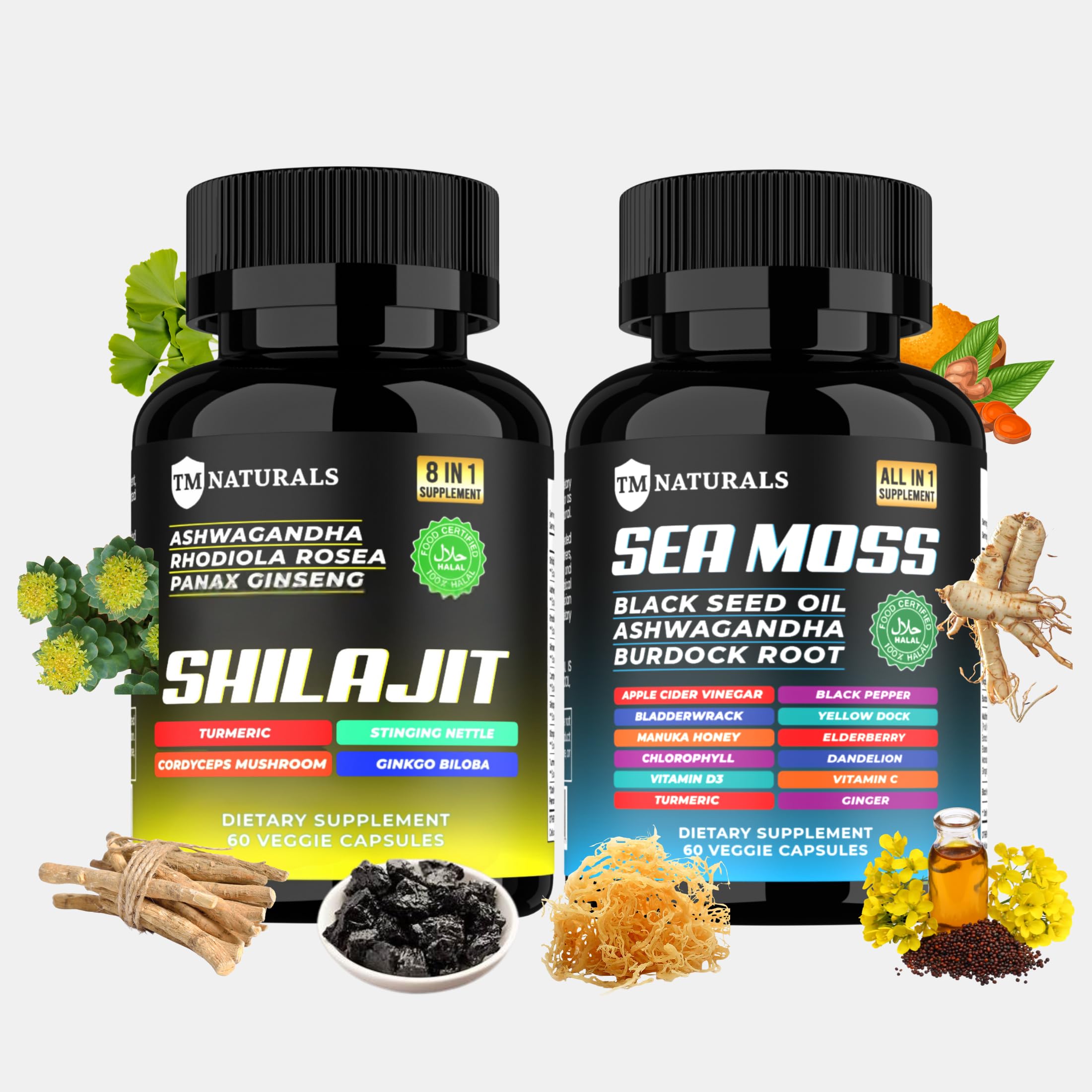 TM NATURALS Sea Moss & Shilajit Black Seed Oil Capsules front view