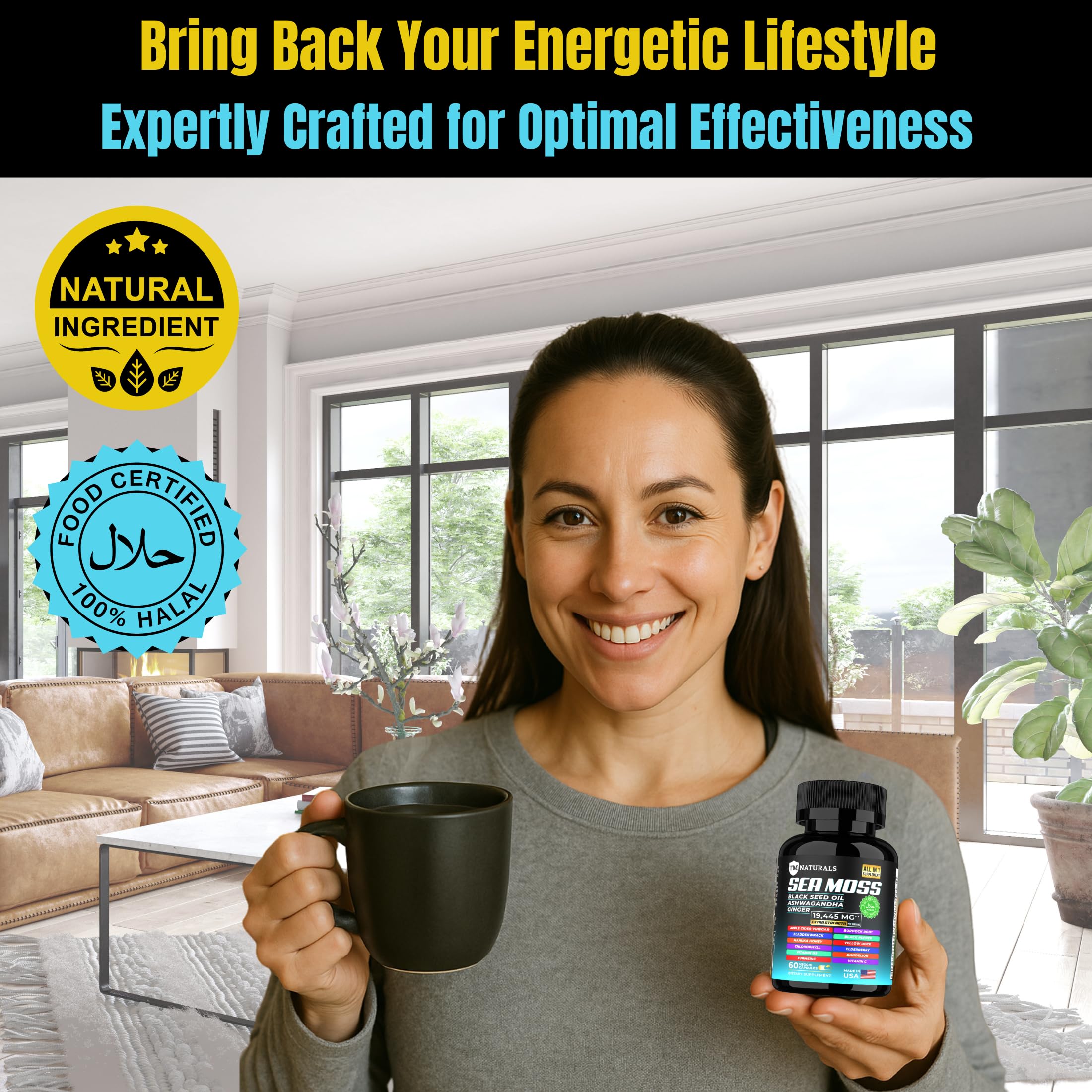 TM NATURALS Sea Moss & Shilajit Capsules held in hand