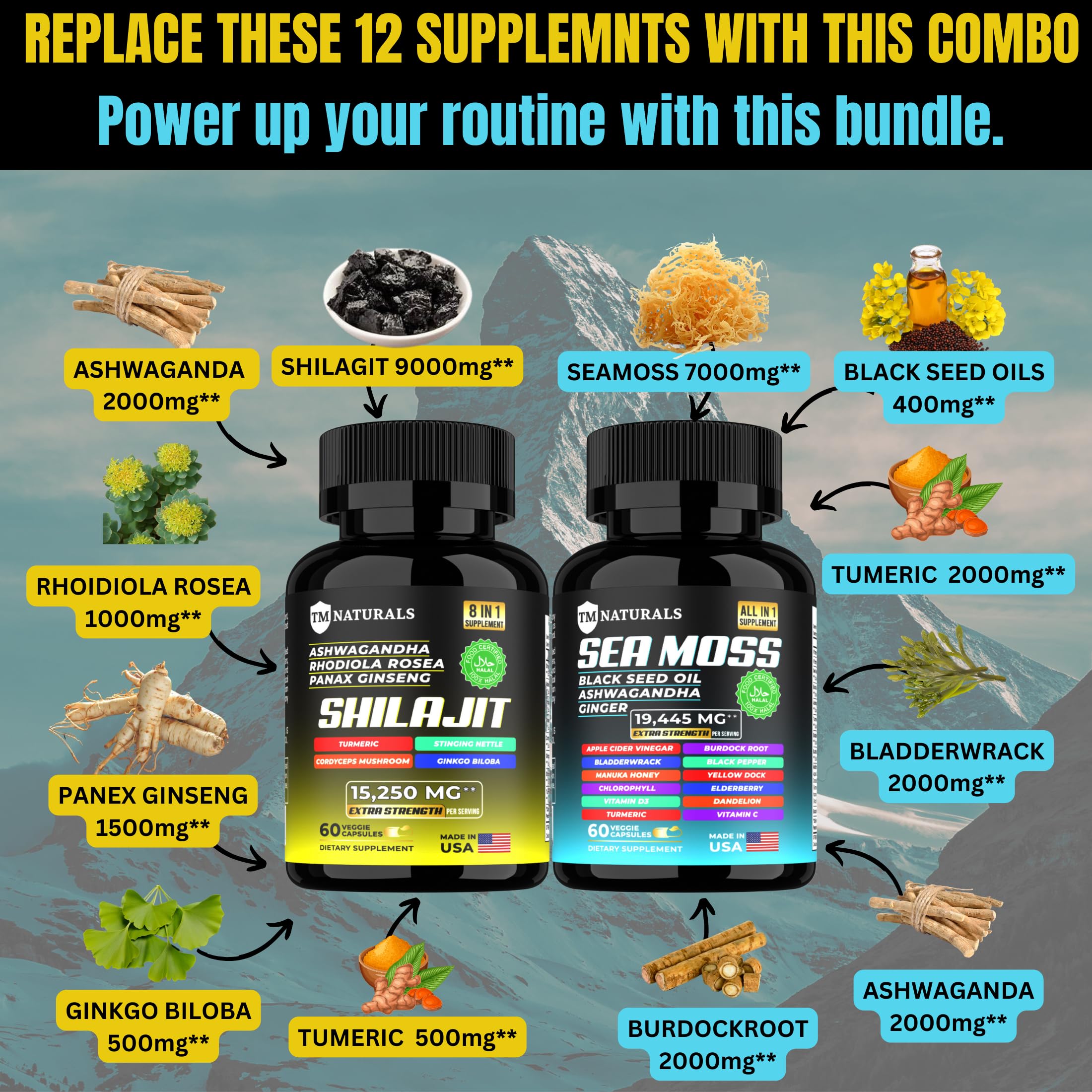 TM NATURALS Sea Moss & Shilajit Capsules side view