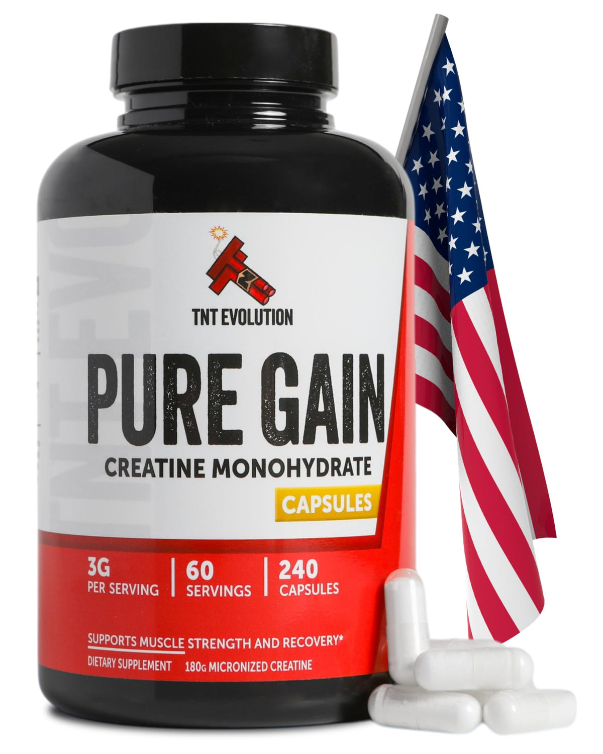 TNT Evolution Creatine Monohydrate Capsules bottle front view