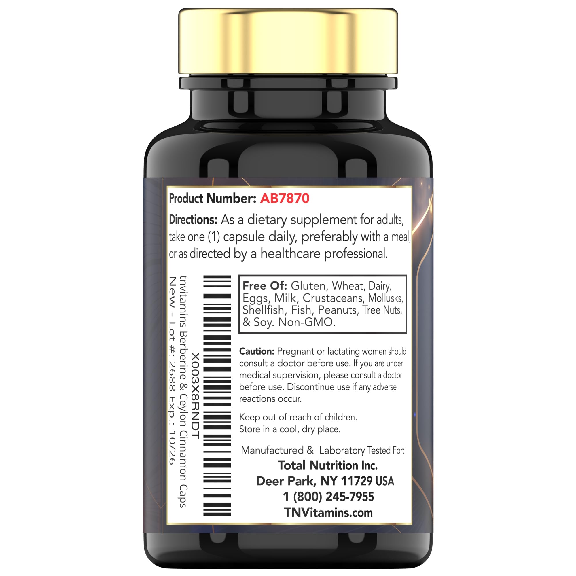 tnvitamins Berberine with Ceylon Cinnamon bottle with herbs