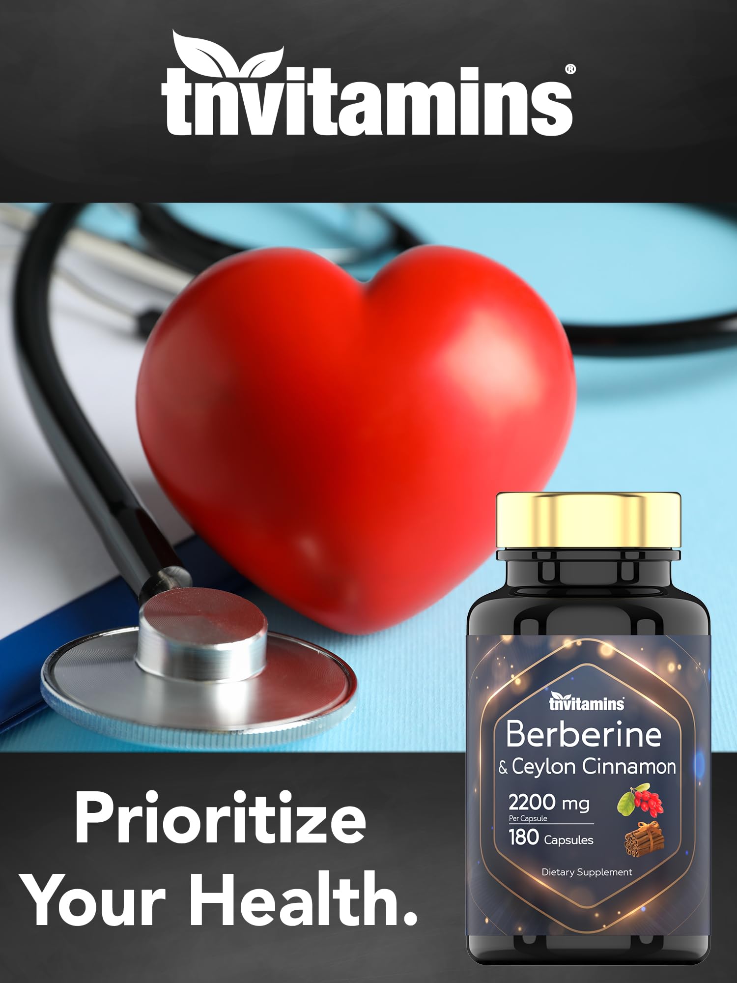 tnvitamins Berberine with Ceylon Cinnamon capsules in a hand
