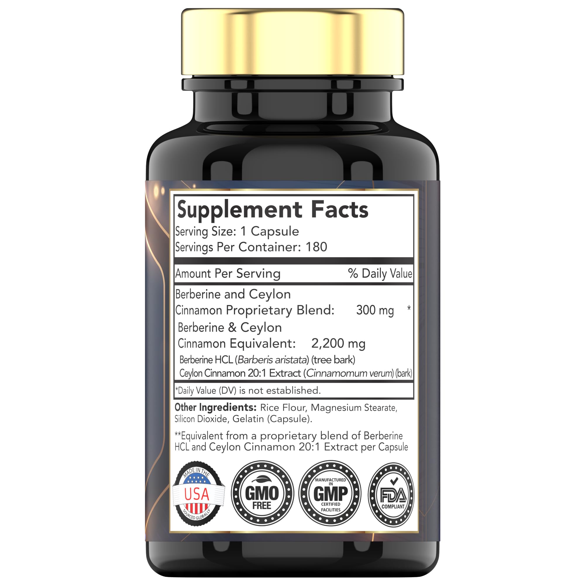 tnvitamins Berberine with Ceylon Cinnamon supplement bottle side view
