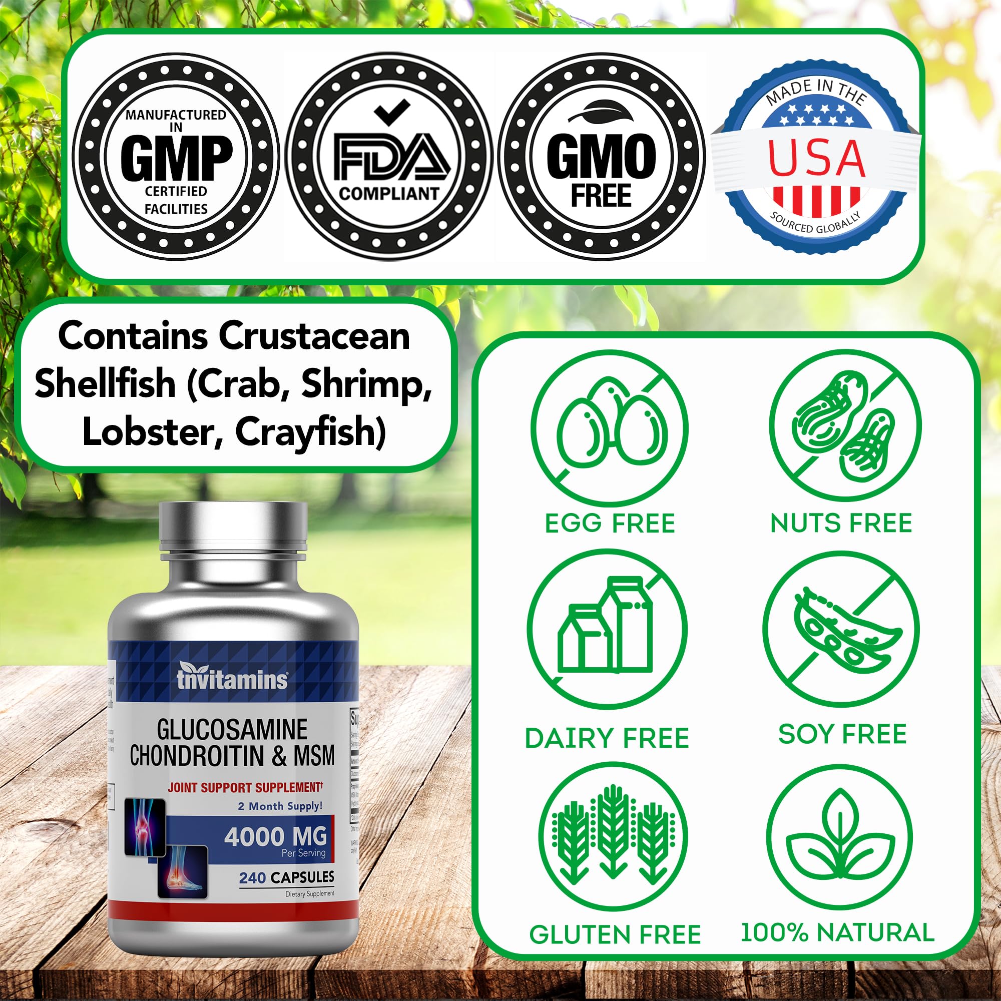 tnvitamins Chondroitin 240 Capsules on a wooden table