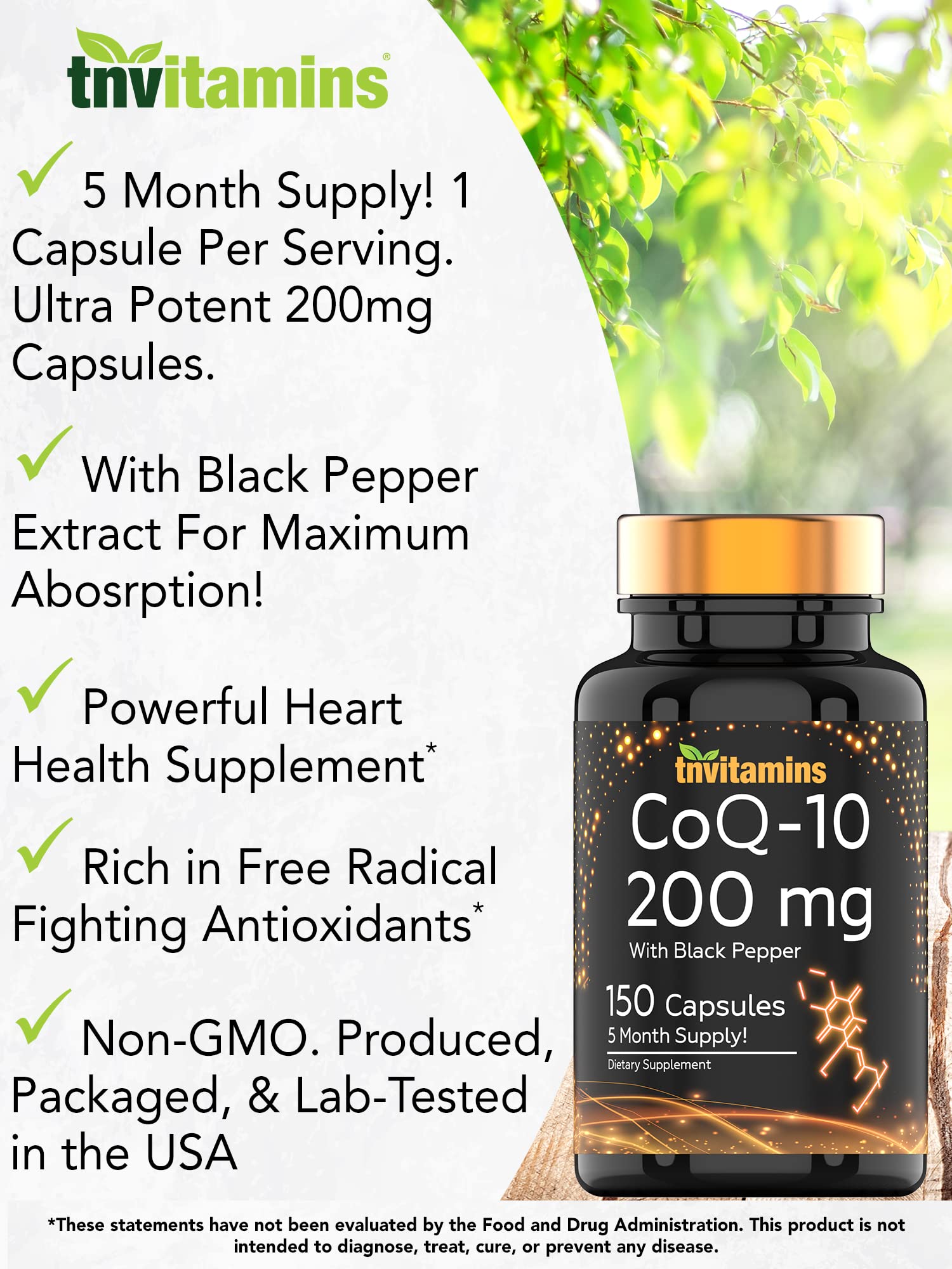 tnvitamins CoQ10 200mg black pepper capsules back label
