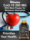 tnvitamins CoQ10 200mg black pepper capsules on a wooden table