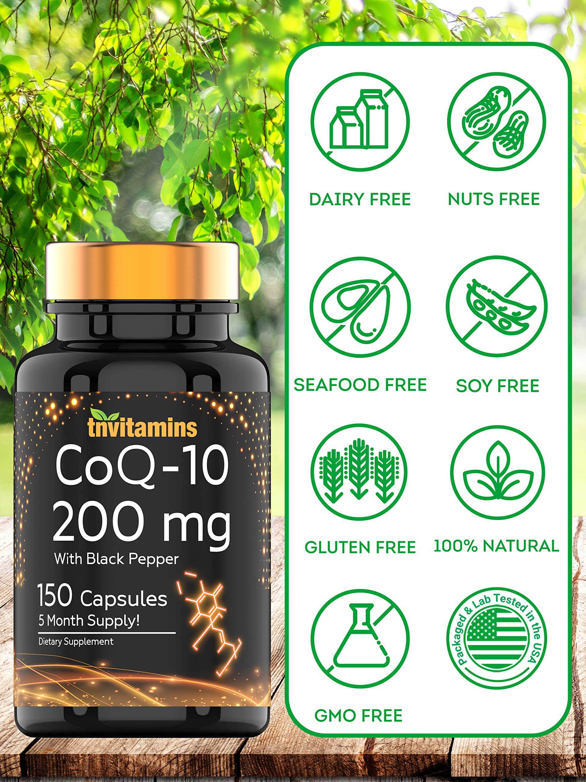 tnvitamins CoQ10 200mg black pepper capsules with a glass of water