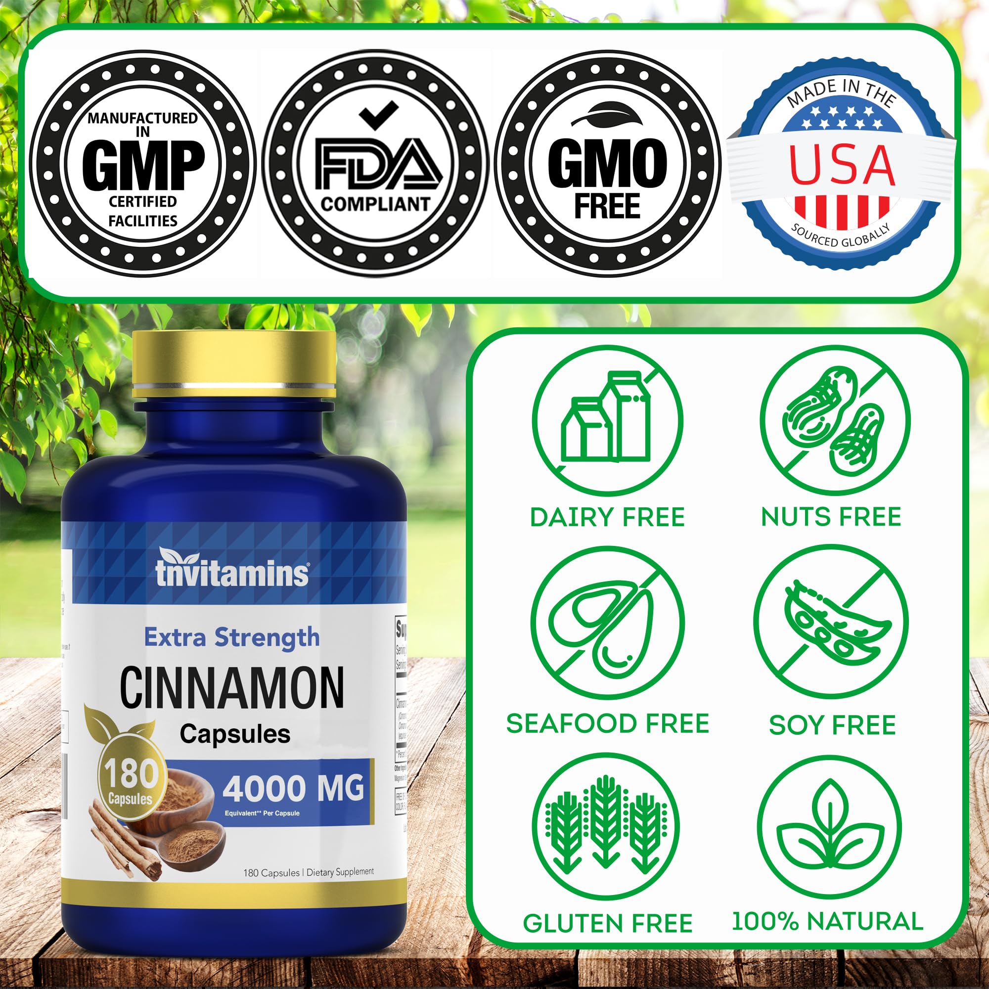 tnvitamins Extra Strength Cinnamon Capsules bottle with measuring spoon