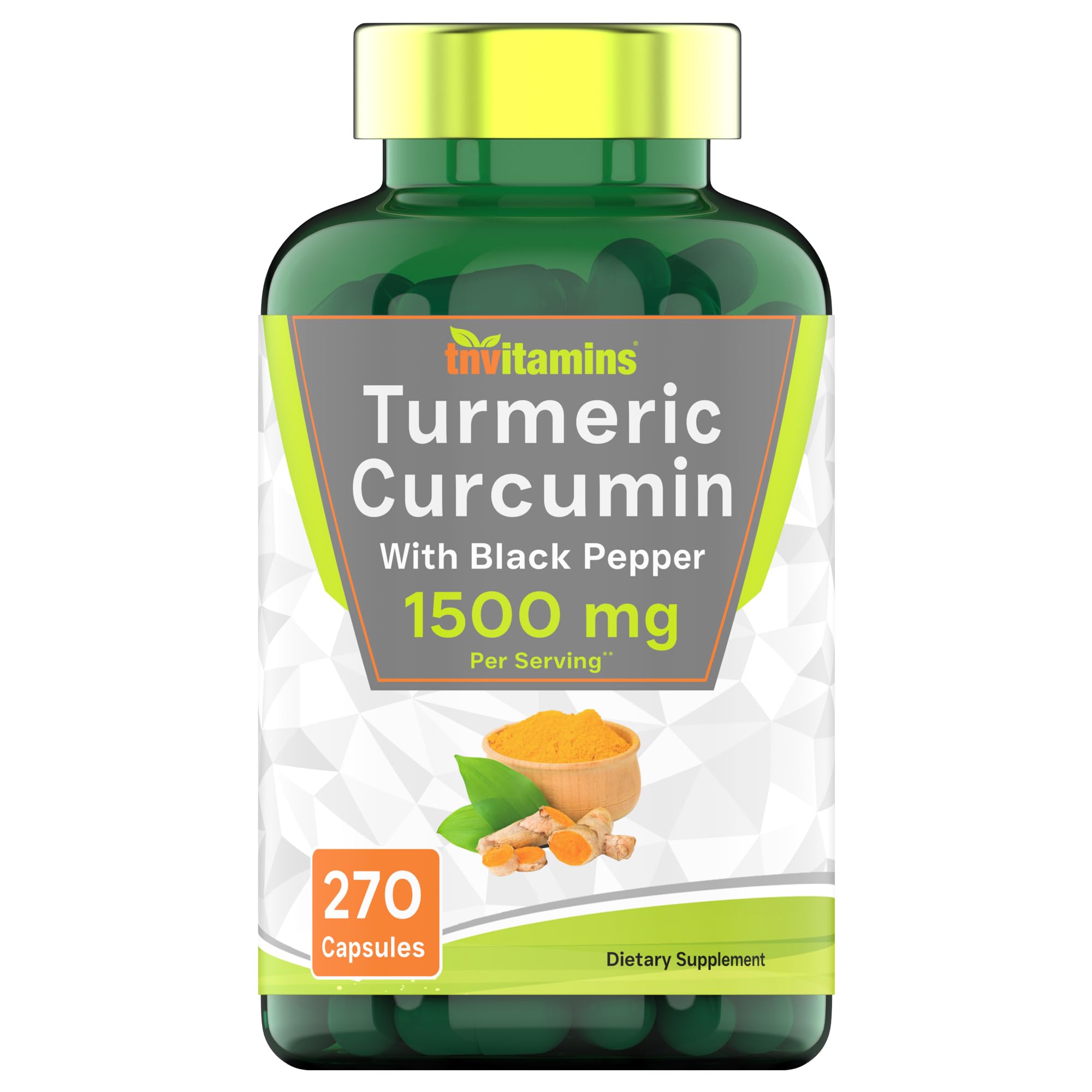 tnvitamins Extra Strength Turmeric Curcumin Capsules bottle front view