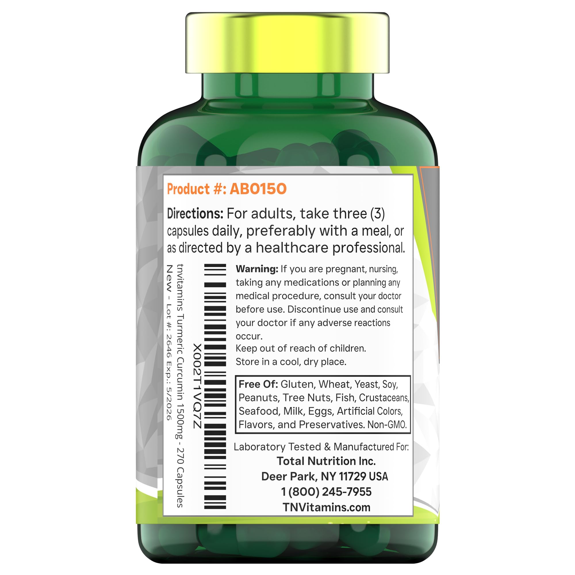 tnvitamins Extra Strength Turmeric Curcumin Capsules on a wooden table
