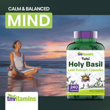 tnvitamins Holy Basil Capsules open bottle with capsules
