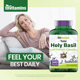 tnvitamins Holy Basil Capsules with herbal background