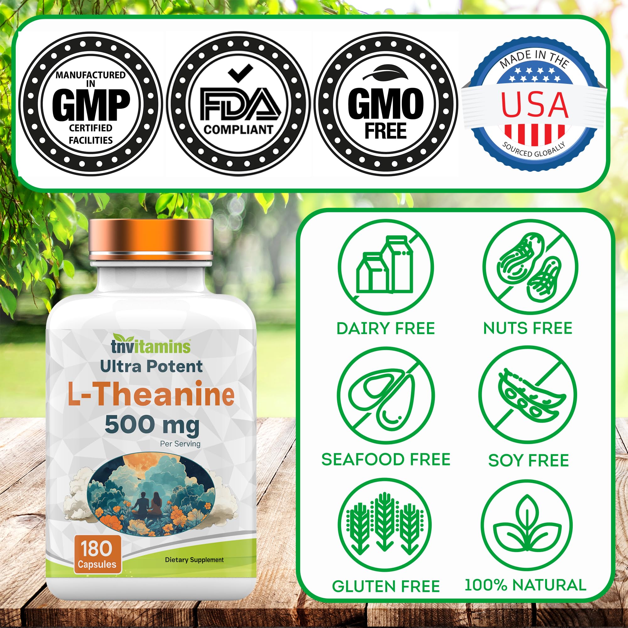 tnvitamins L-Theanine 500mg Capsules close-up of capsules