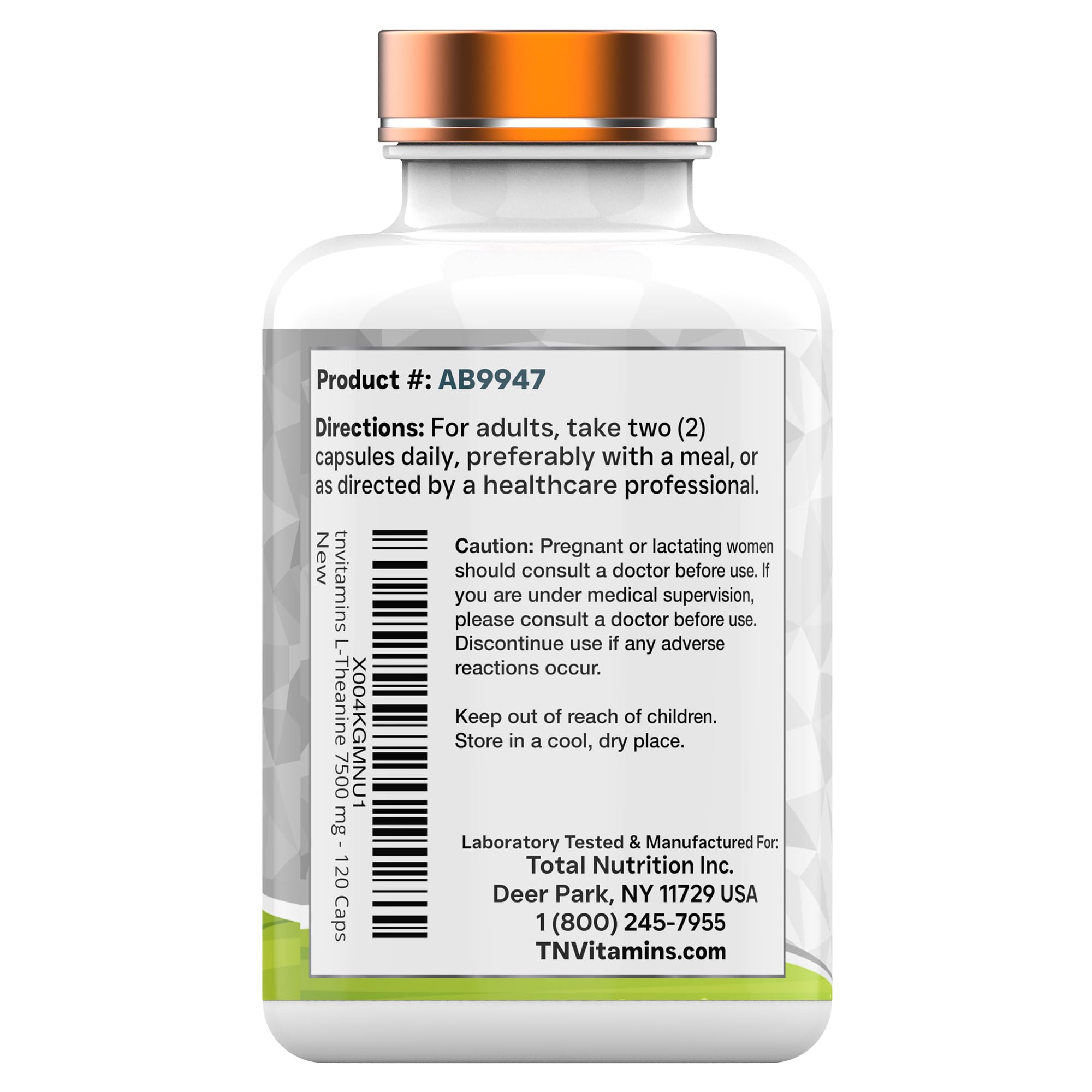 tnvitamins L-Theanine 500mg Capsules on a wooden table