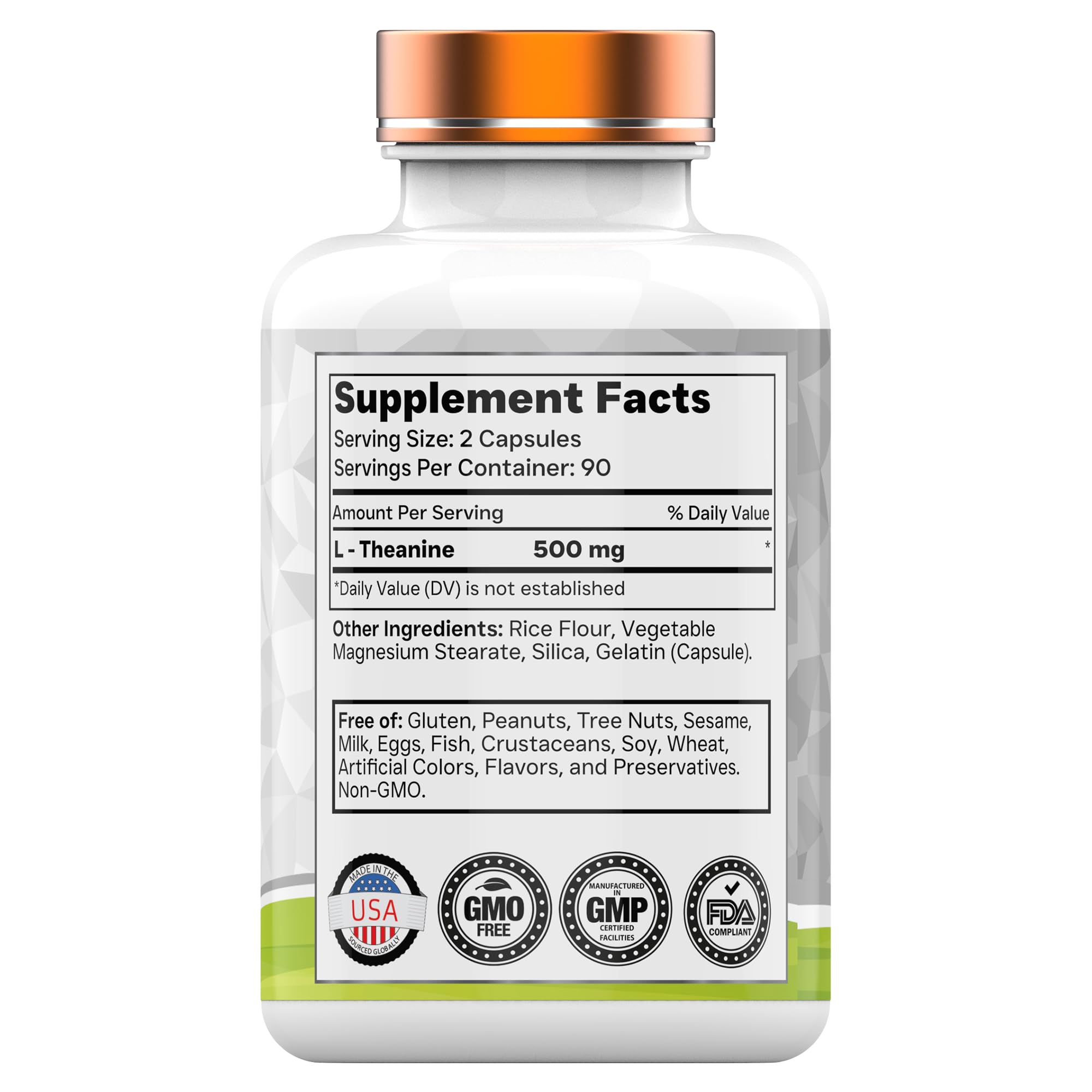 tnvitamins L-Theanine 500mg Capsules side view