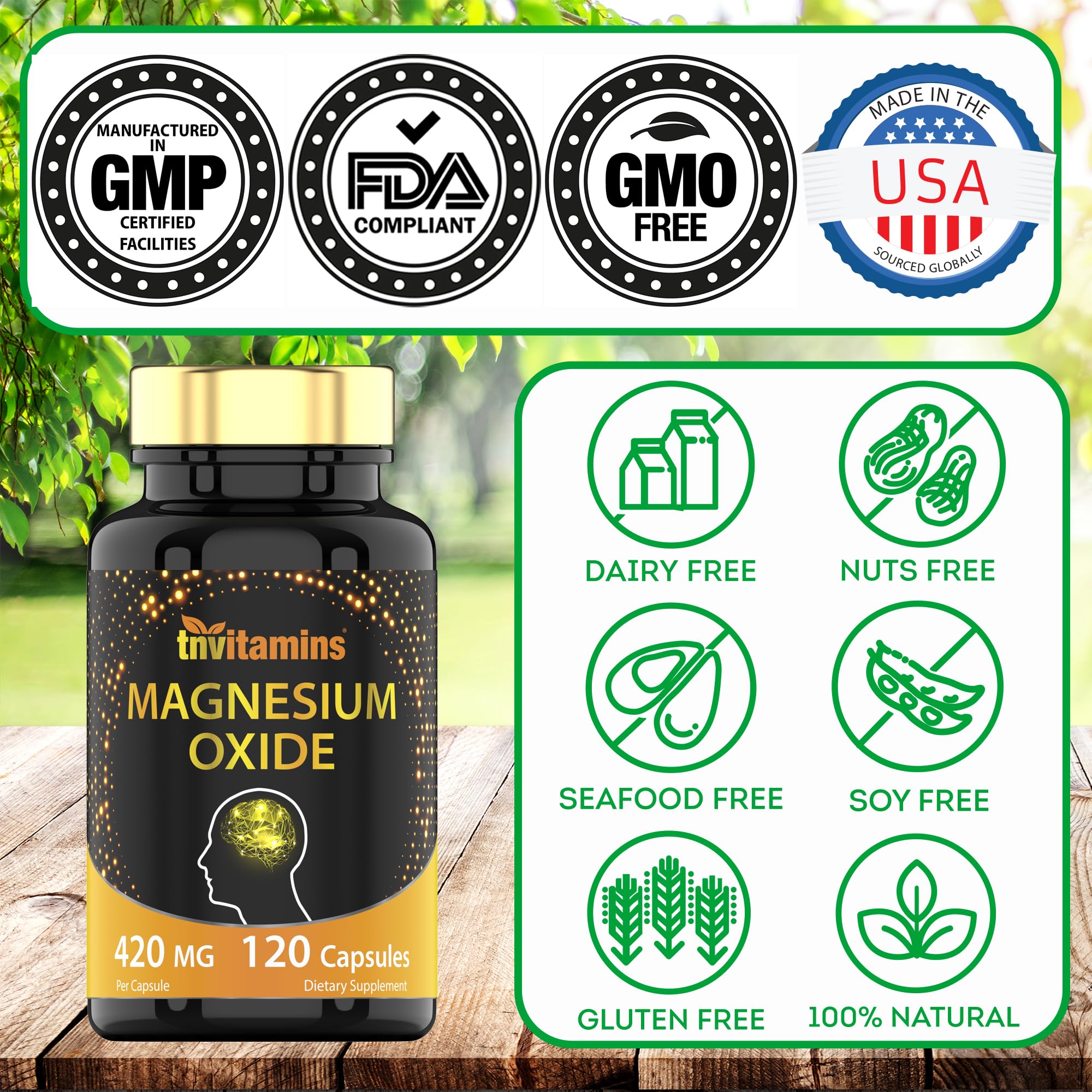 TNVitamins Magnesium Oxide 420 mg Capsules close-up of capsules
