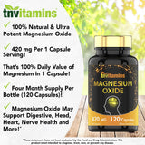 TNVitamins Magnesium Oxide 420 mg Capsules showing capsule size