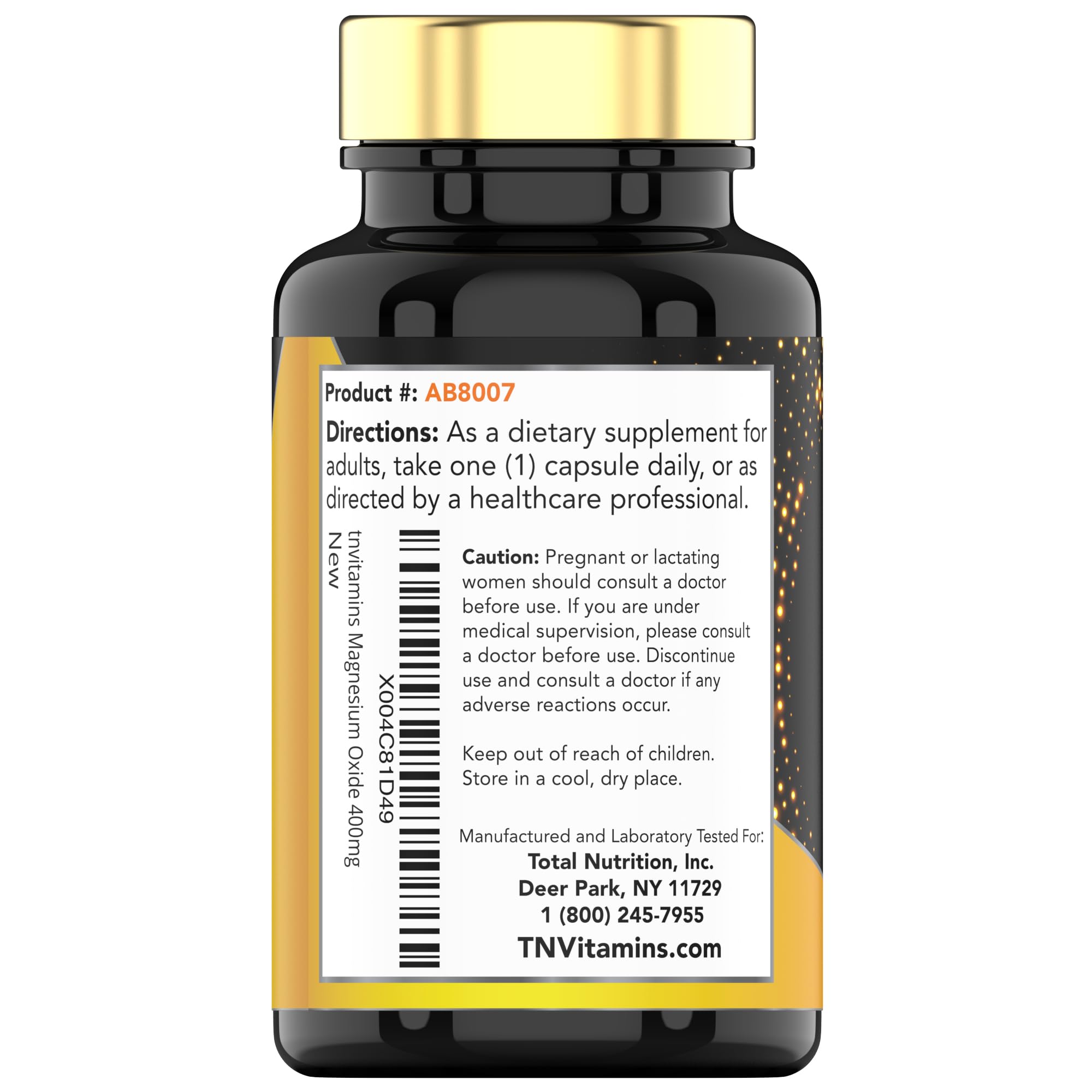 TNVitamins Magnesium Oxide 420 mg Capsules with background of health items
