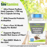 tnvitamins Psyllium Husk Fiber Capsules 1700 MG bottle with label