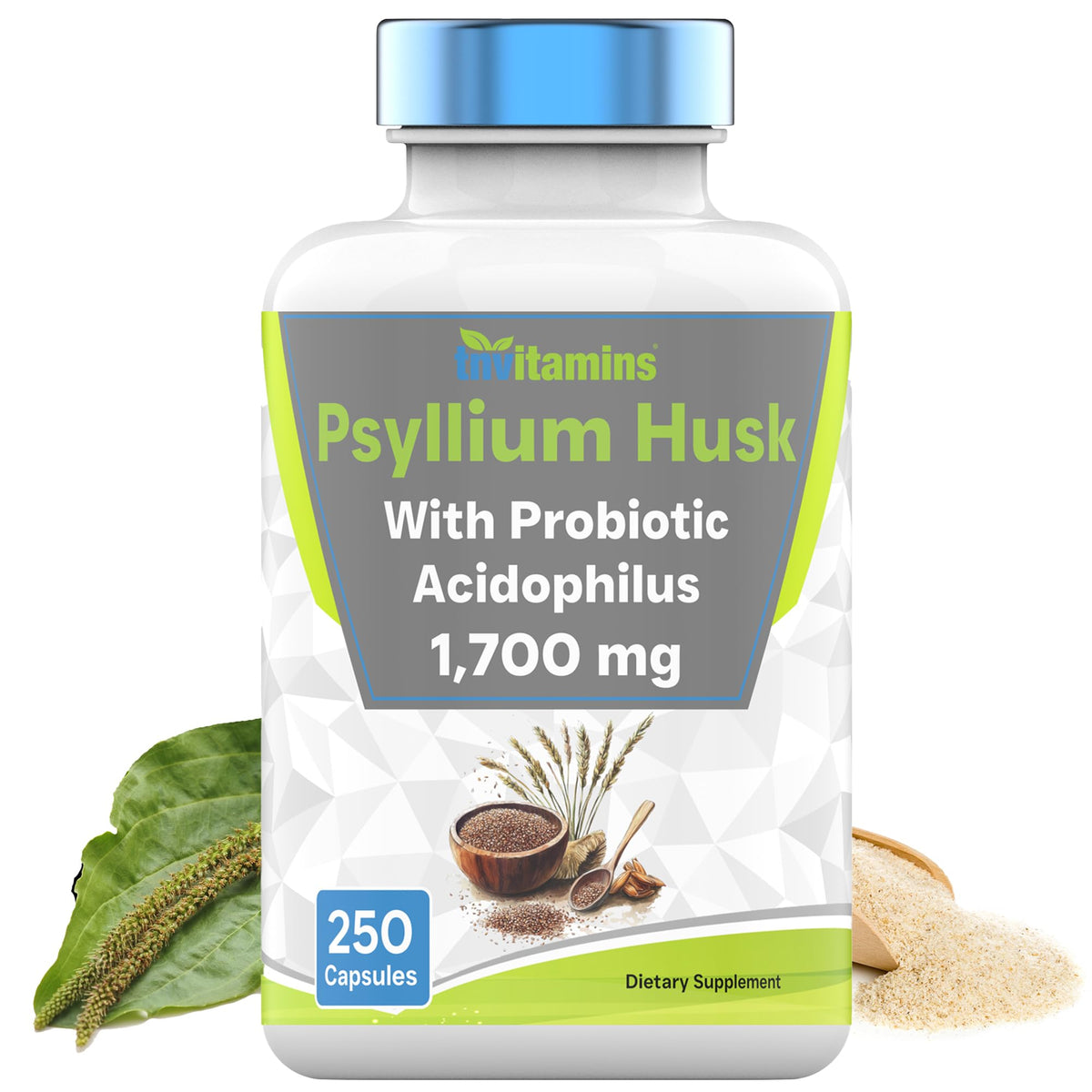 tnvitamins Psyllium Husk Fiber Capsules 1700 MG front view