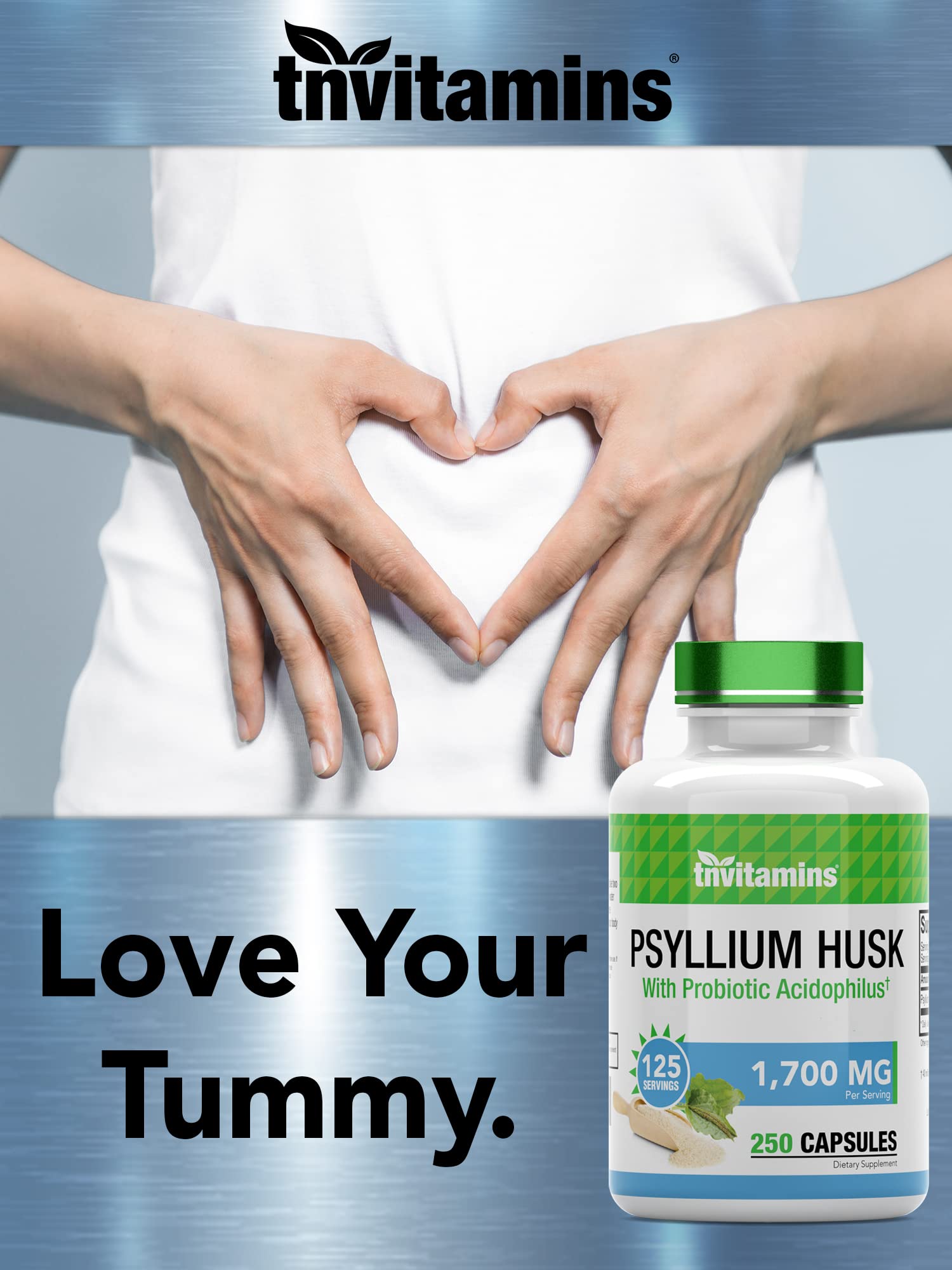 tnvitamins Psyllium Husk Fiber Capsules 1700 MG packaging