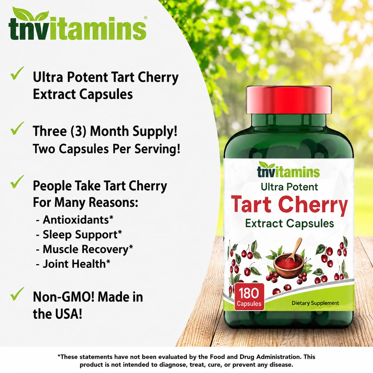 tnvitamins Tart Cherry Capsules 400mg nutritional information
