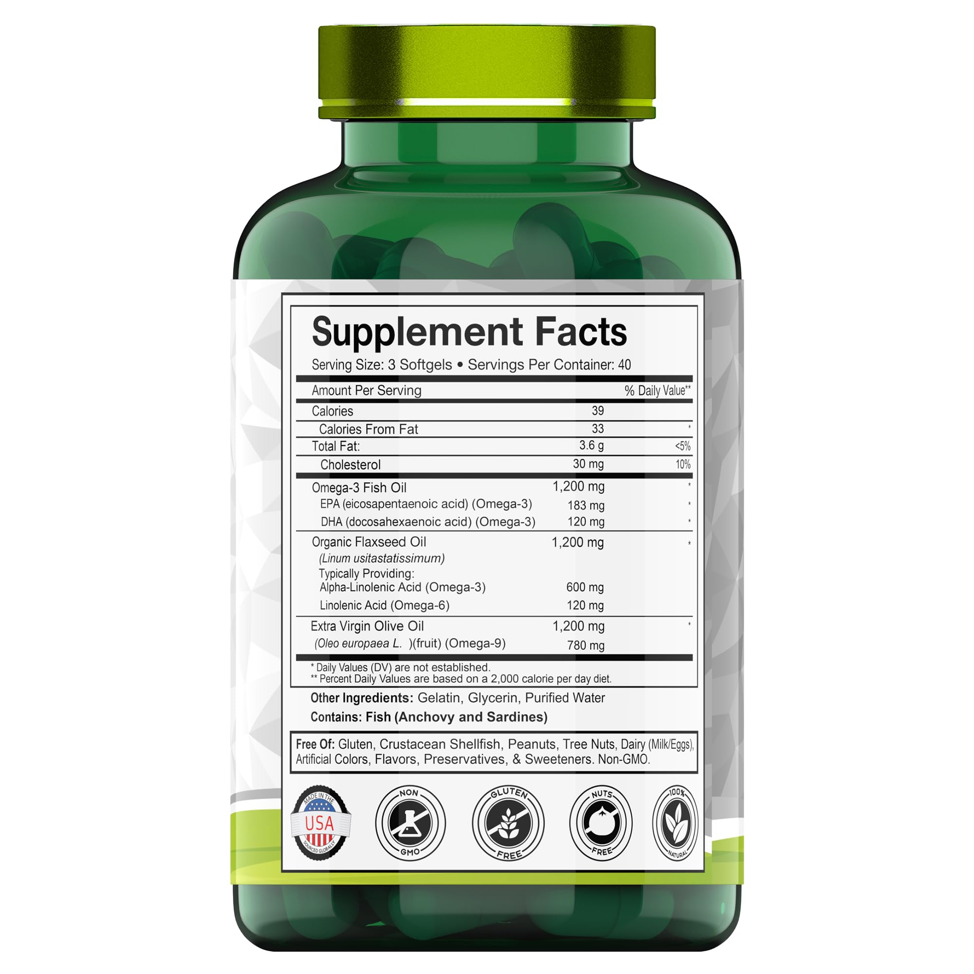 tnvitamins Triple Omega 3-6-9 Supplement 3600mg back view
