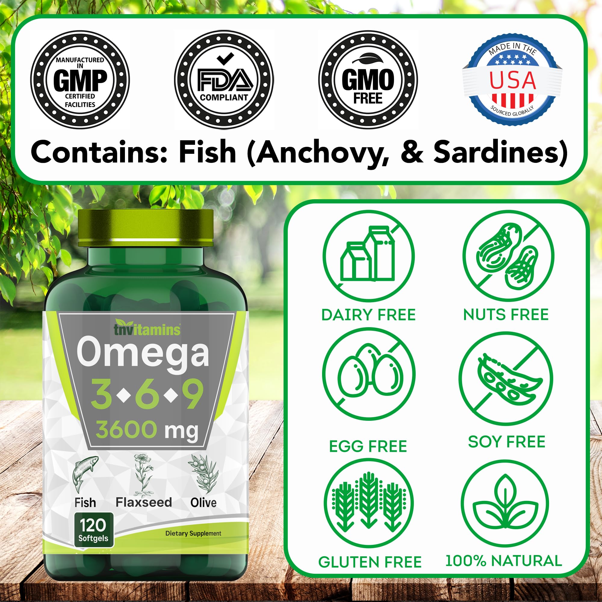 tnvitamins Triple Omega 3-6-9 Supplement 3600mg bottle with label