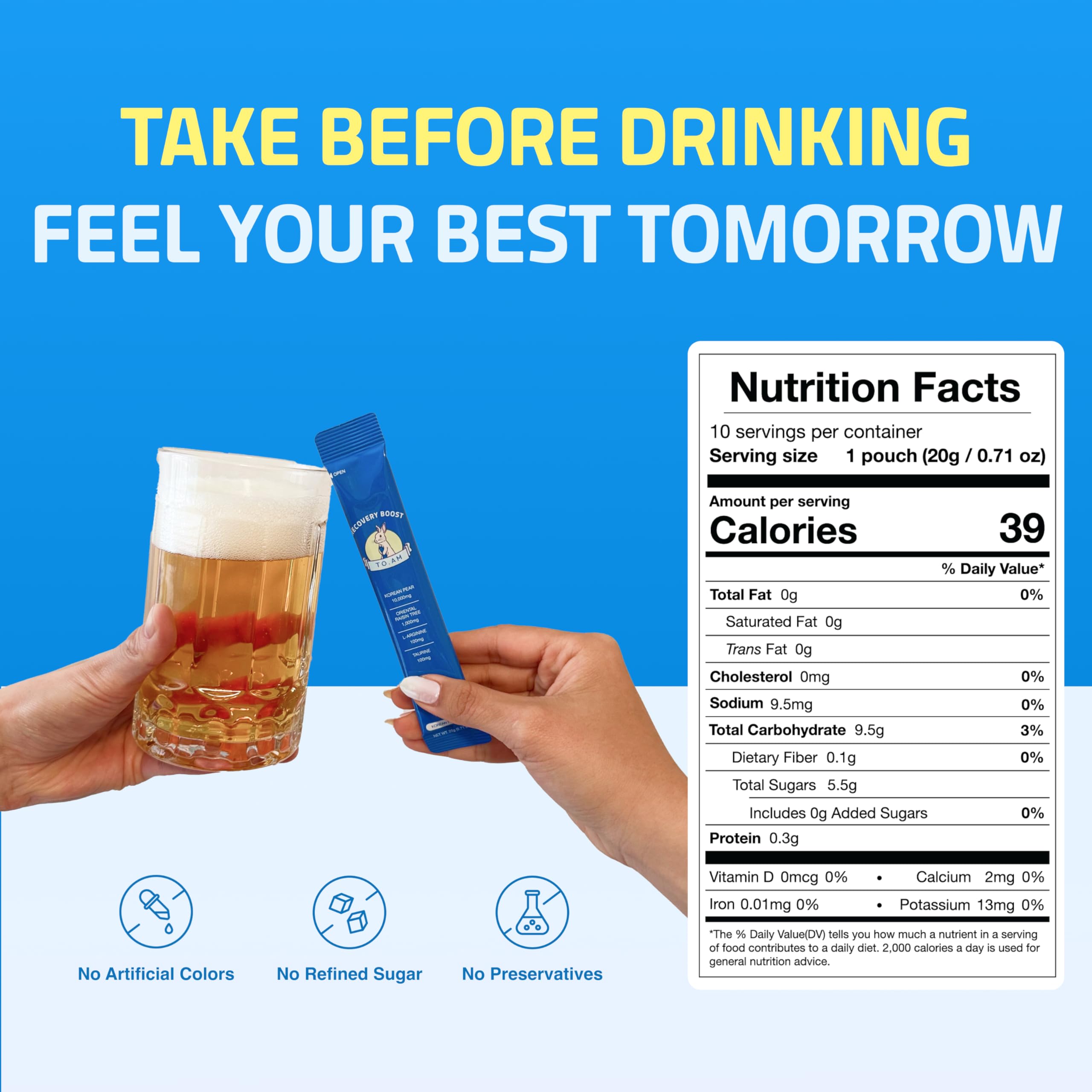 TO. AM Korean Pear use Supplement box side view with nutritional information
