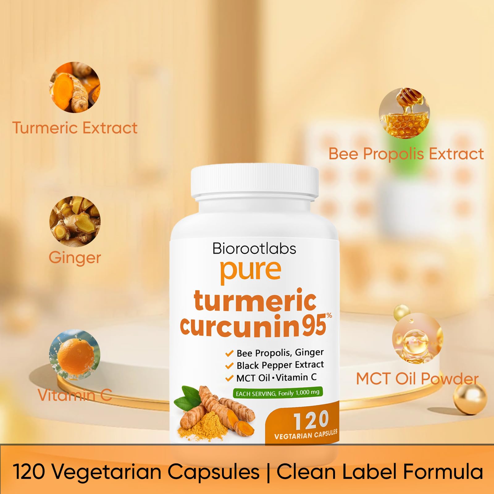TOGOLIUN Turmeric Curcumin 1000mg bottle side view