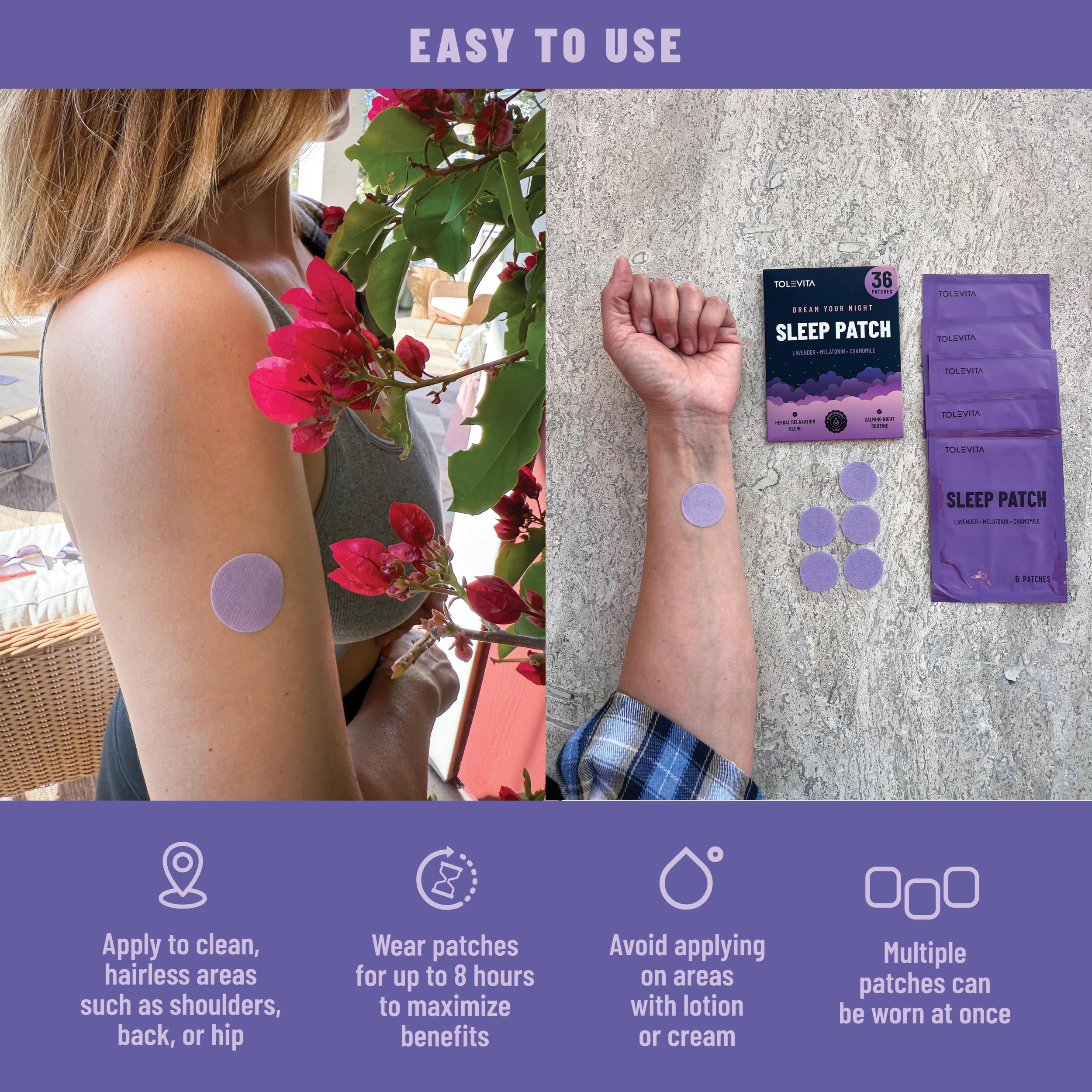 TOLEVITA Sleep Patch application on skin