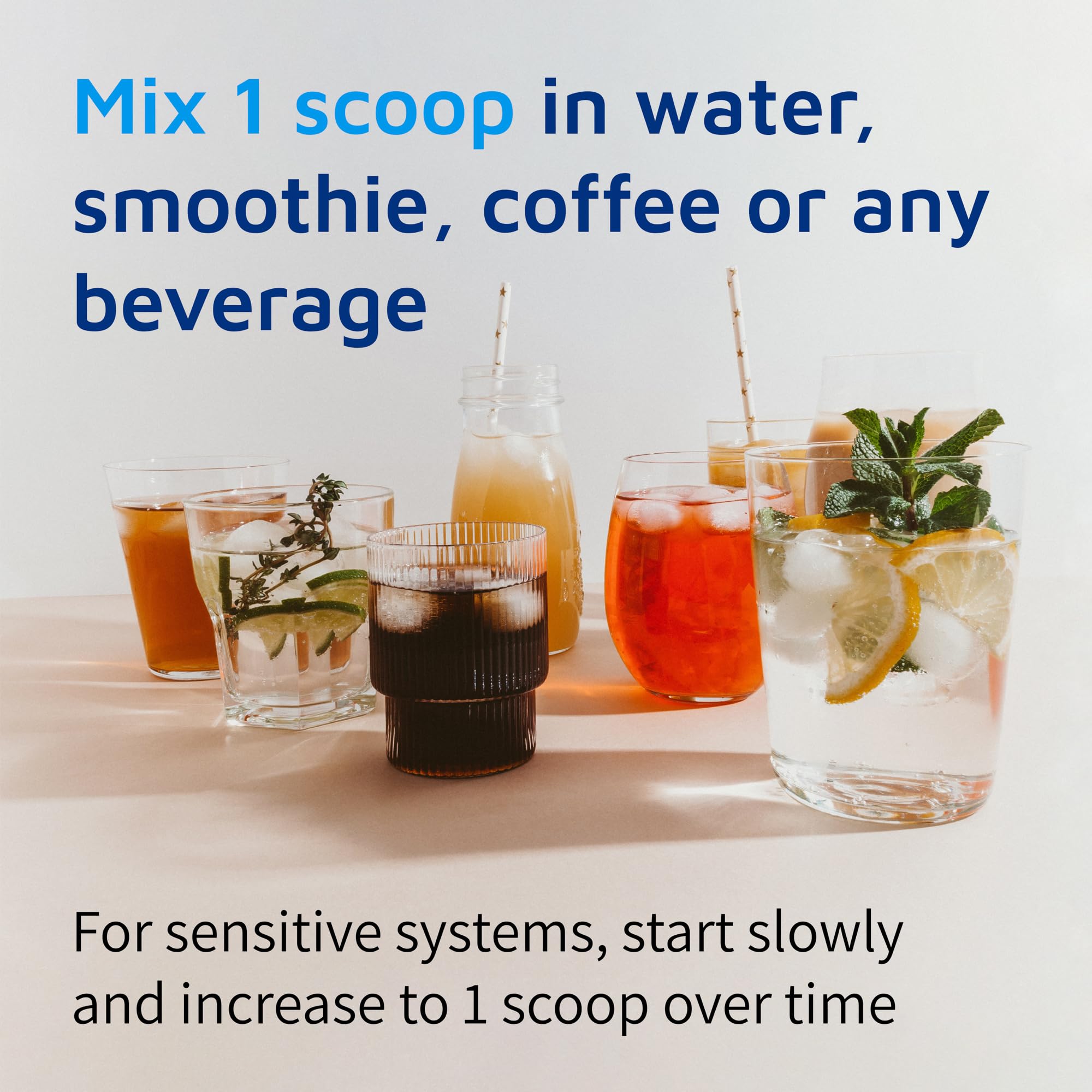 Tomorrow's Nutrition Sunfiber Dietary Fiber Supplement 300g in a glass of water