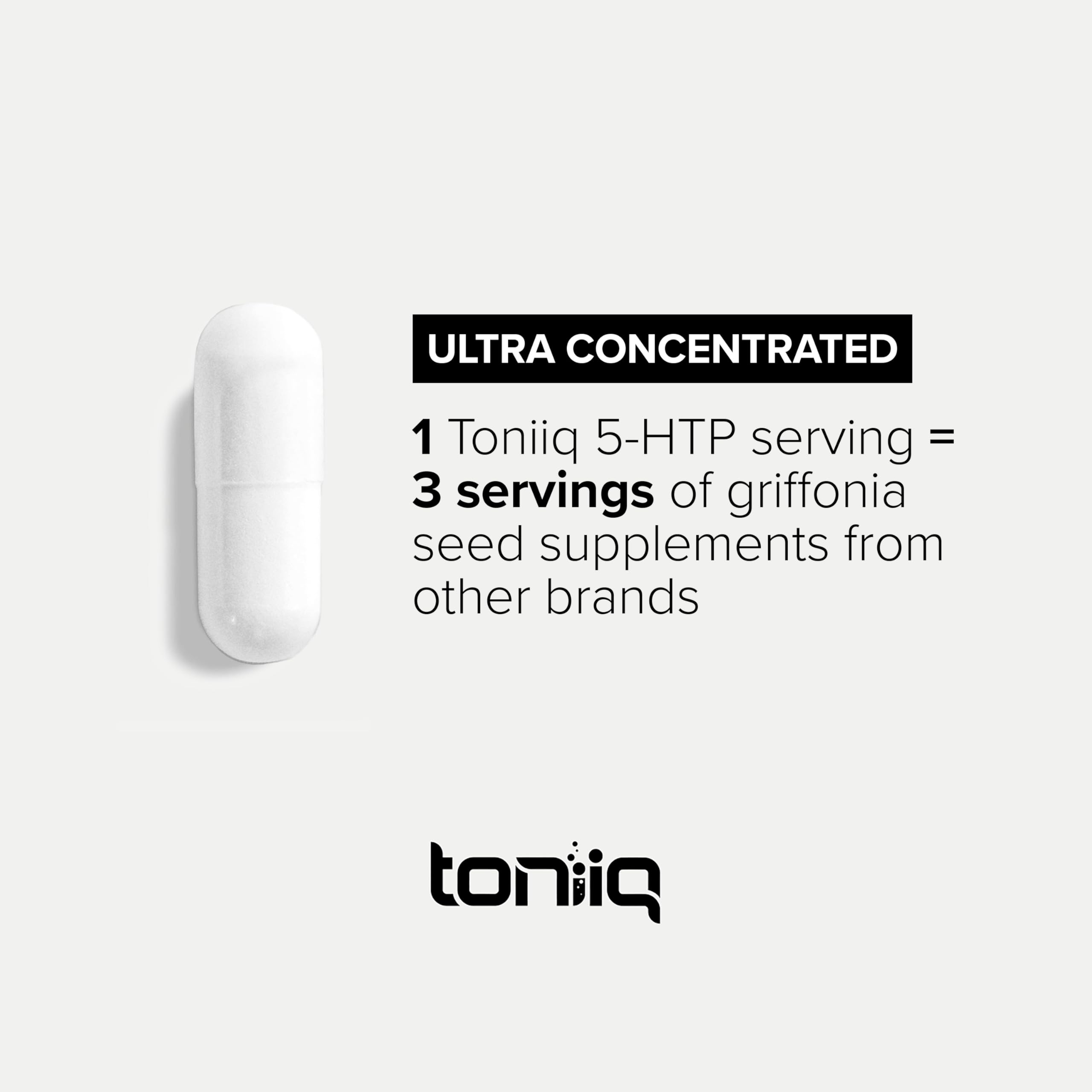 Toniiq 5-HTP Capsules 200mg open bottle with capsules