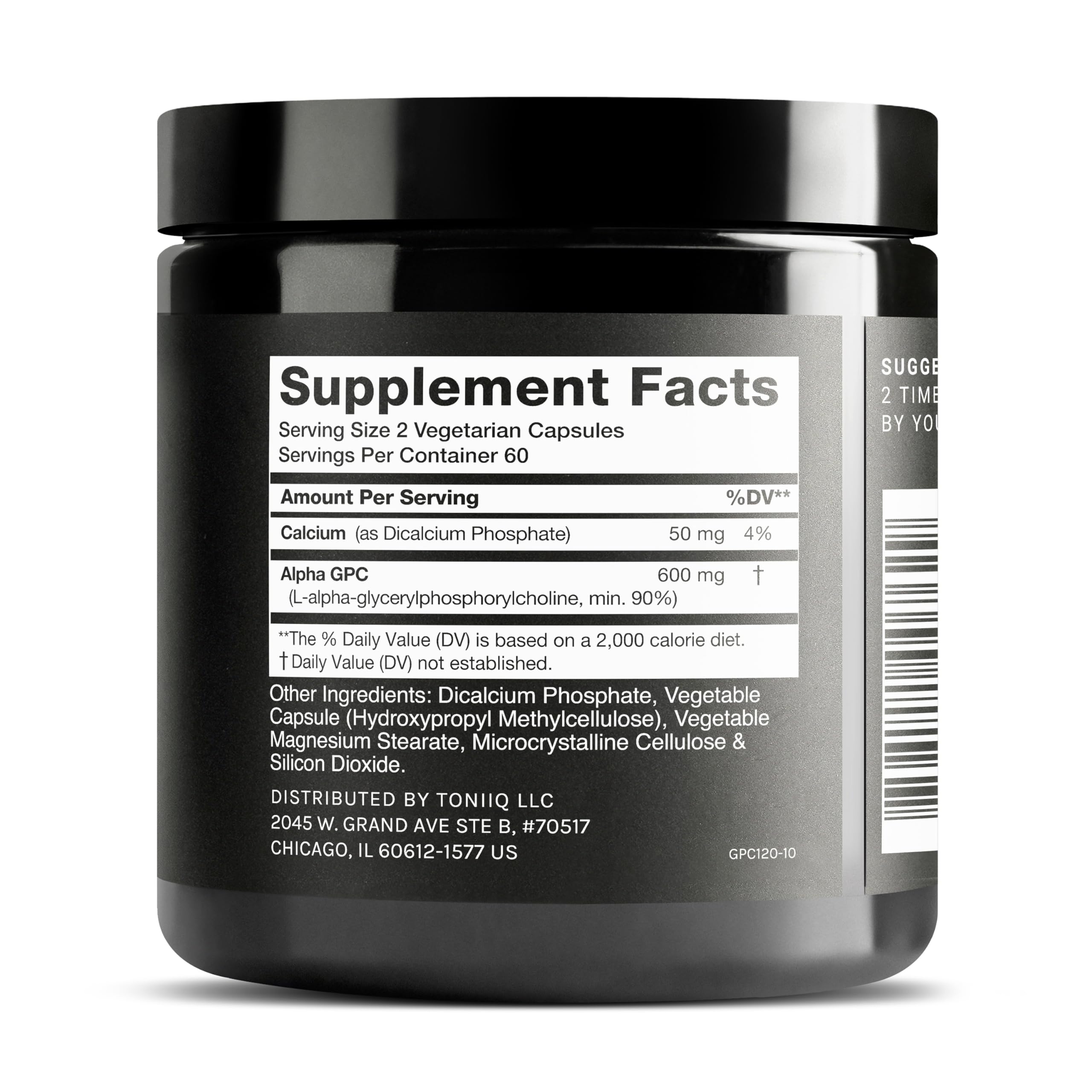 Toniiq Alpha GPC capsules 600mg side view