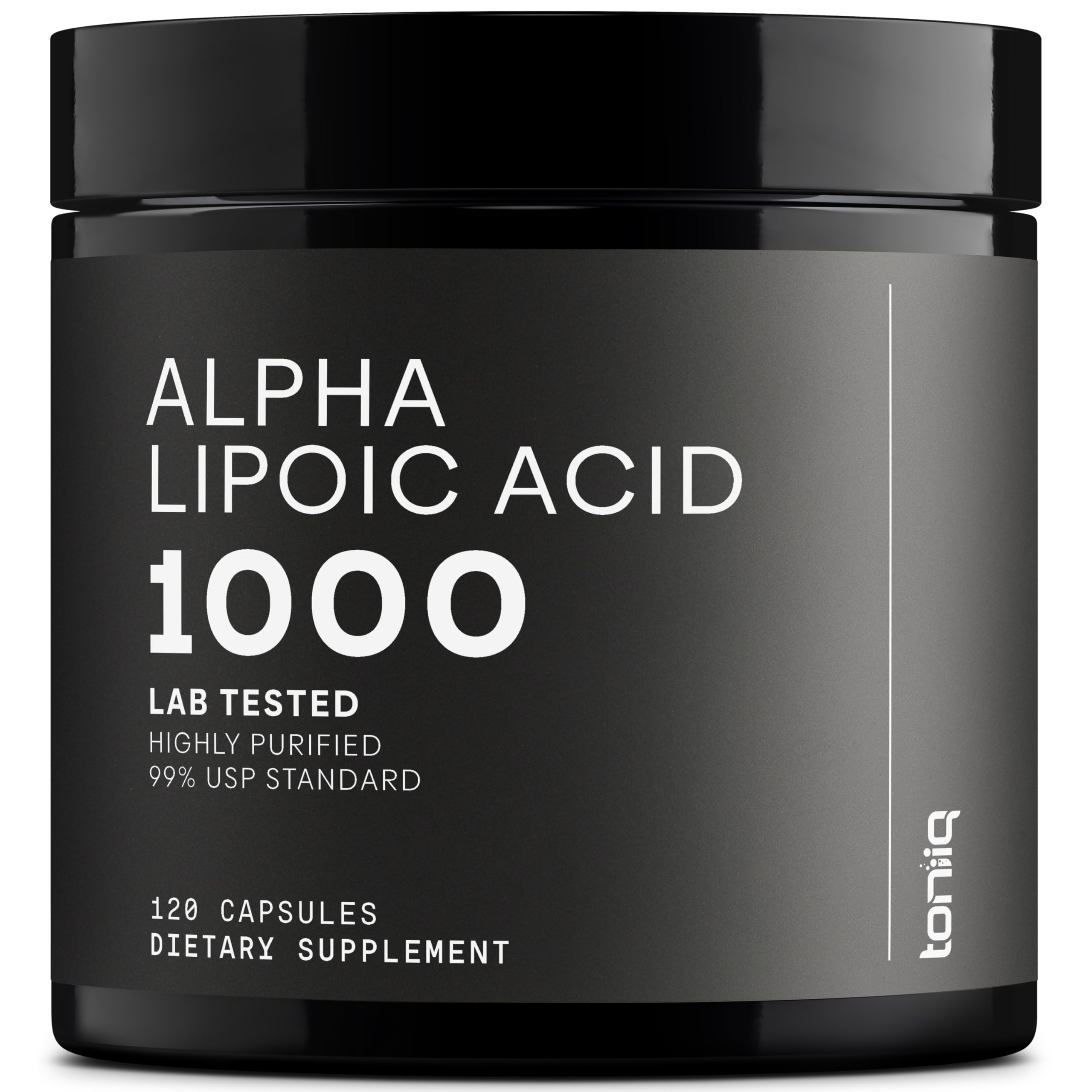 Toniiq Alpha Lipoic Acid 1000mg supplement front view