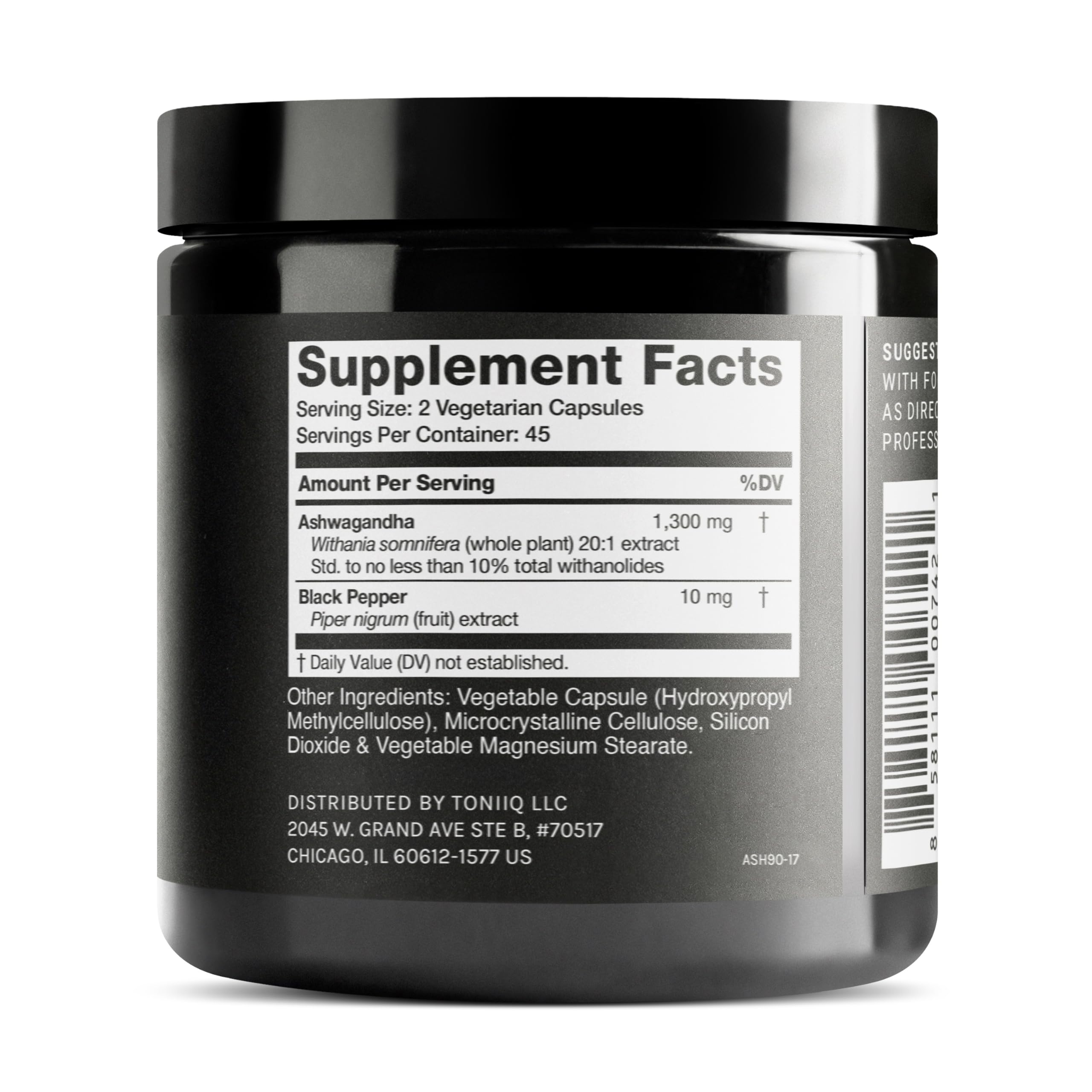 Toniiq Ashwagandha 20x concentrated extract side view