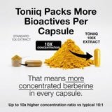 Toniiq Berberine 100g label close-up showing purity level