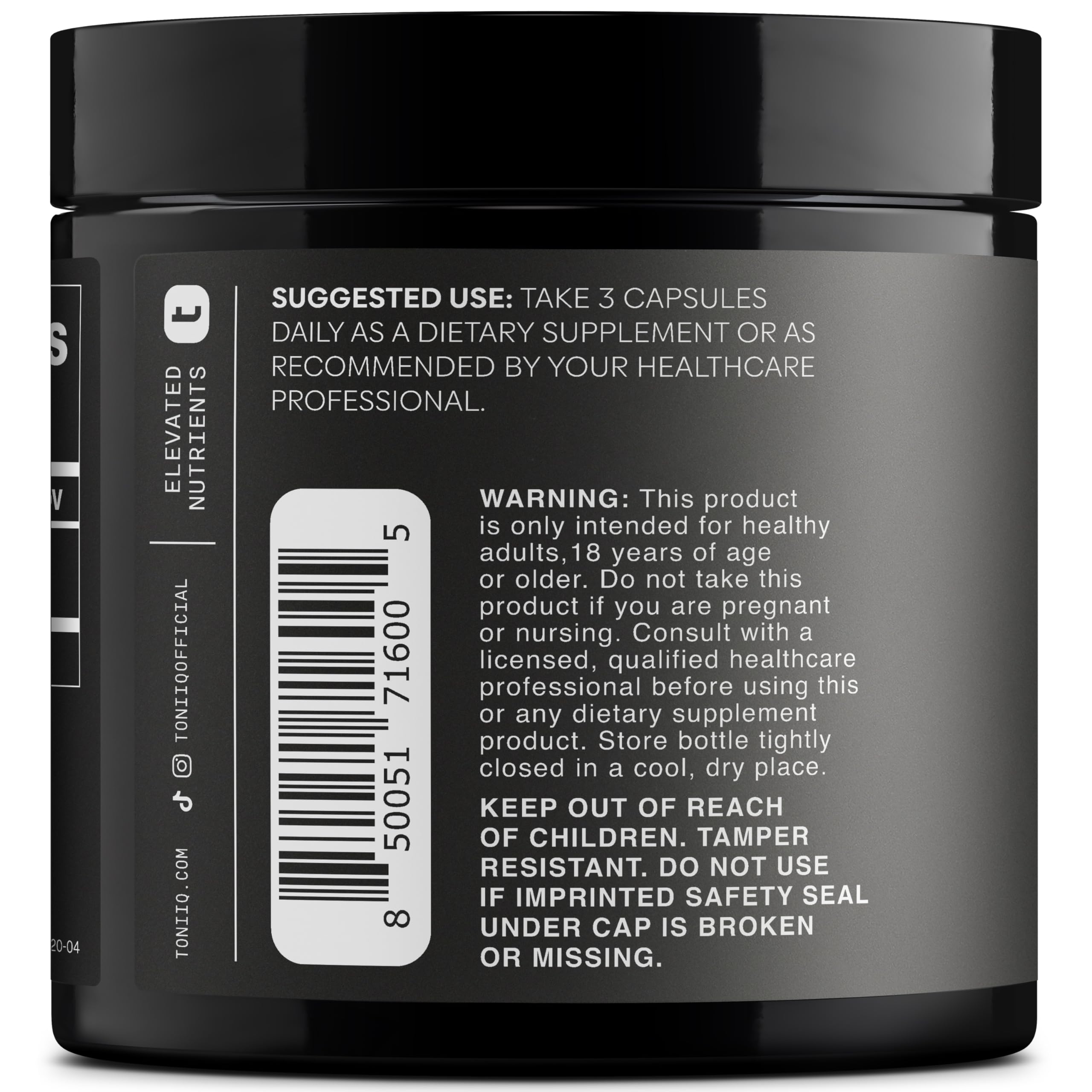 Toniiq Black Maca Capsules 2000mg packaging details