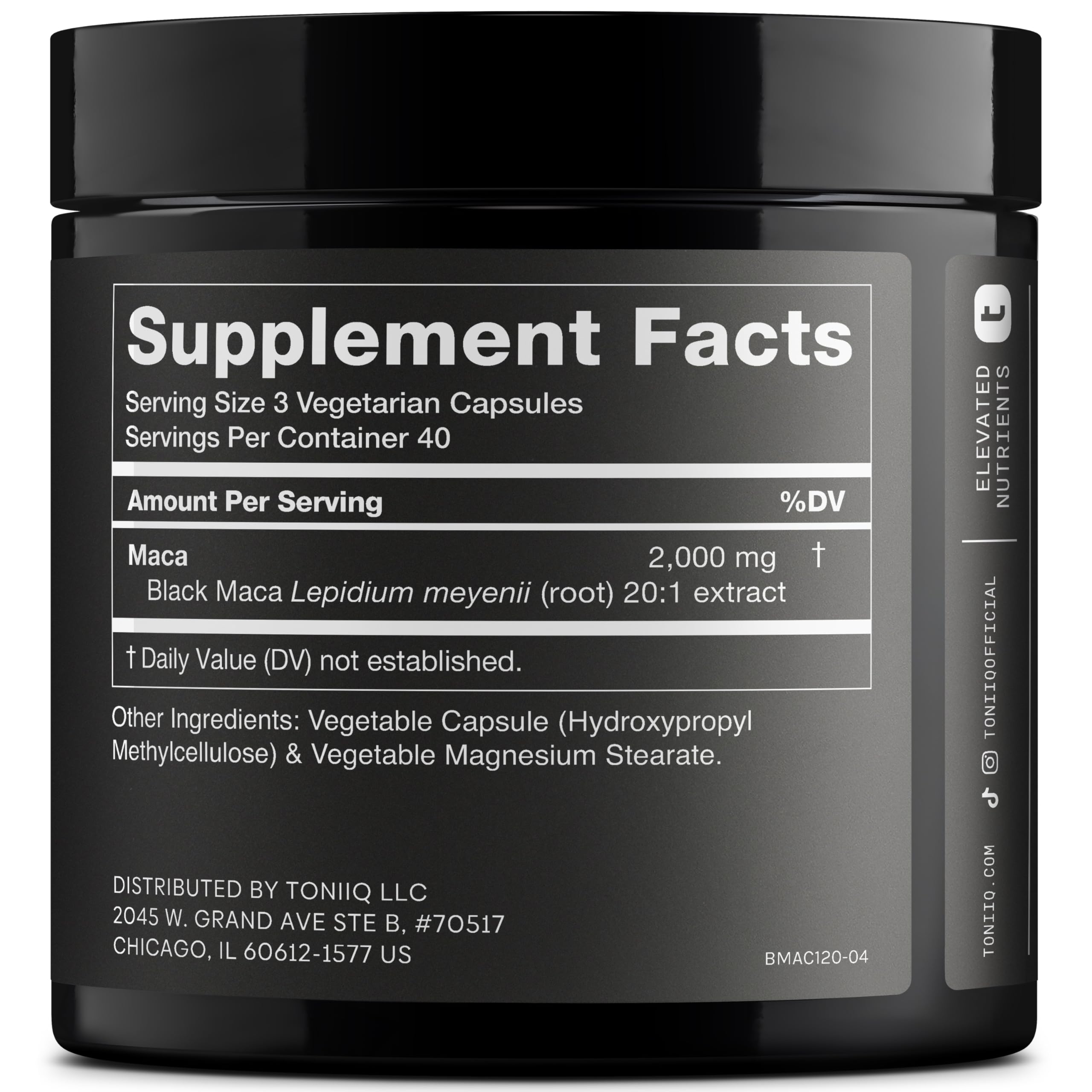 Toniiq Black Maca Capsules 2000mg side view