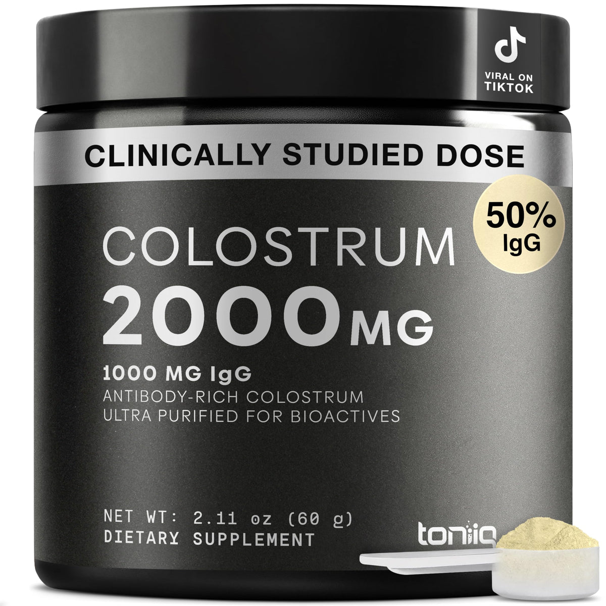 Toniiq Bovine Colostrum Powder 2000mg front view