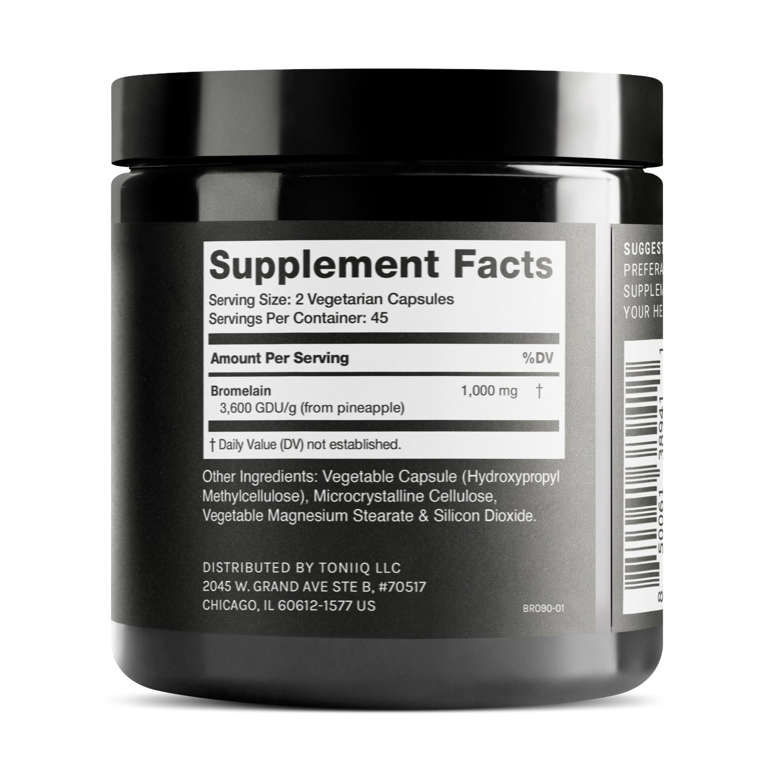 Toniiq Bromelain Capsules 3600 GDU side view