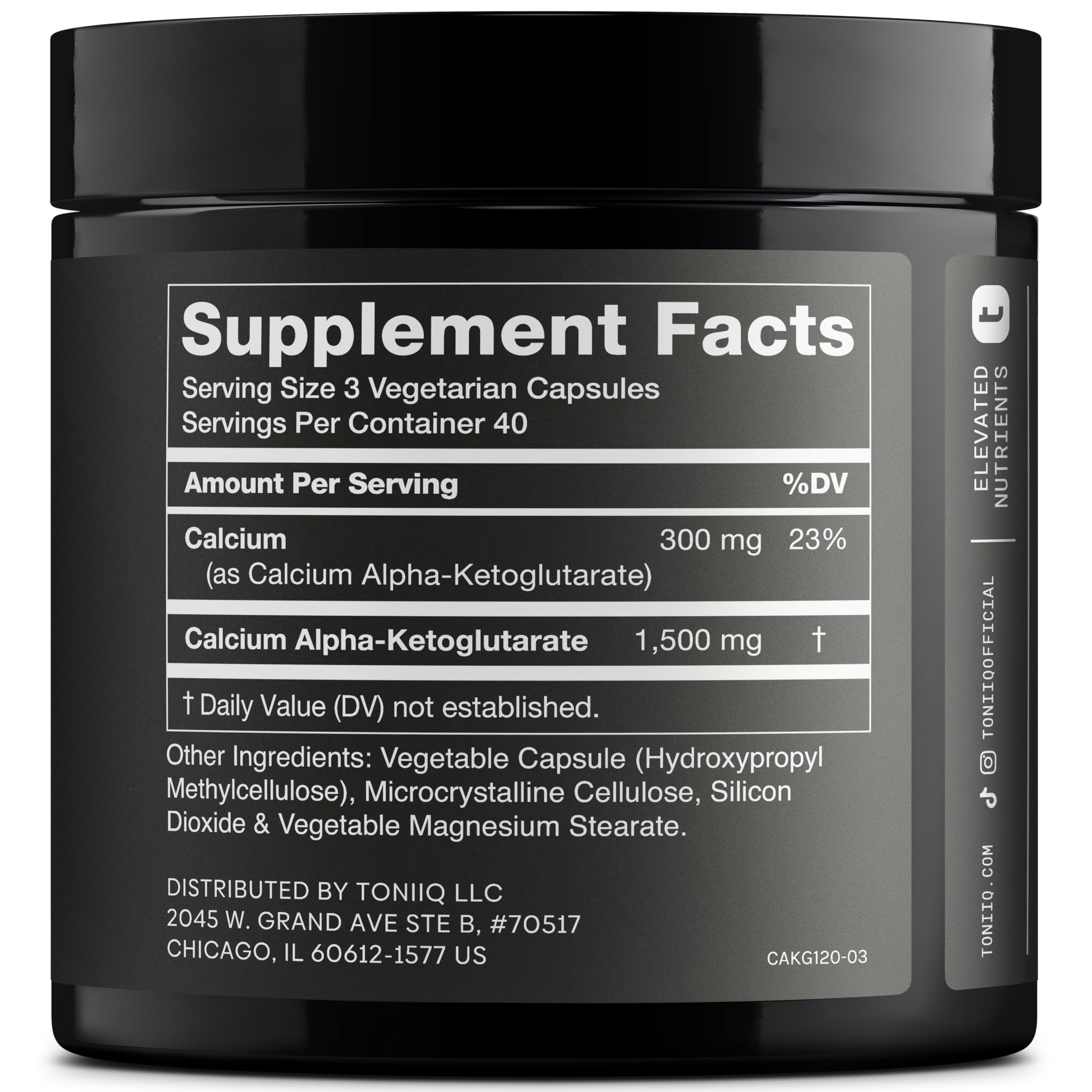 Toniiq Calcium AKG Supplement 1500mg side view
