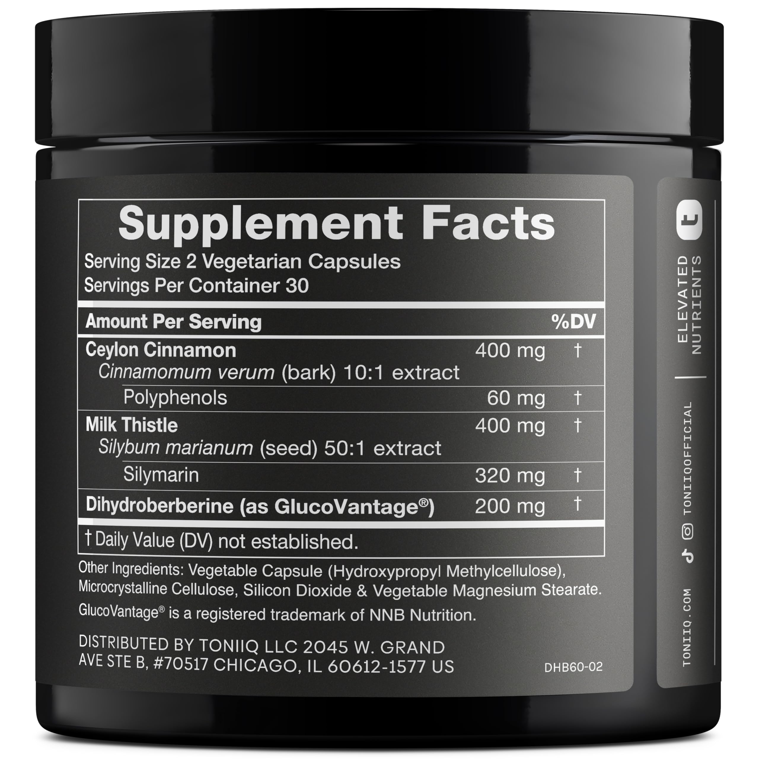 Toniiq Dihydroberberine 1000mg supplement side view
