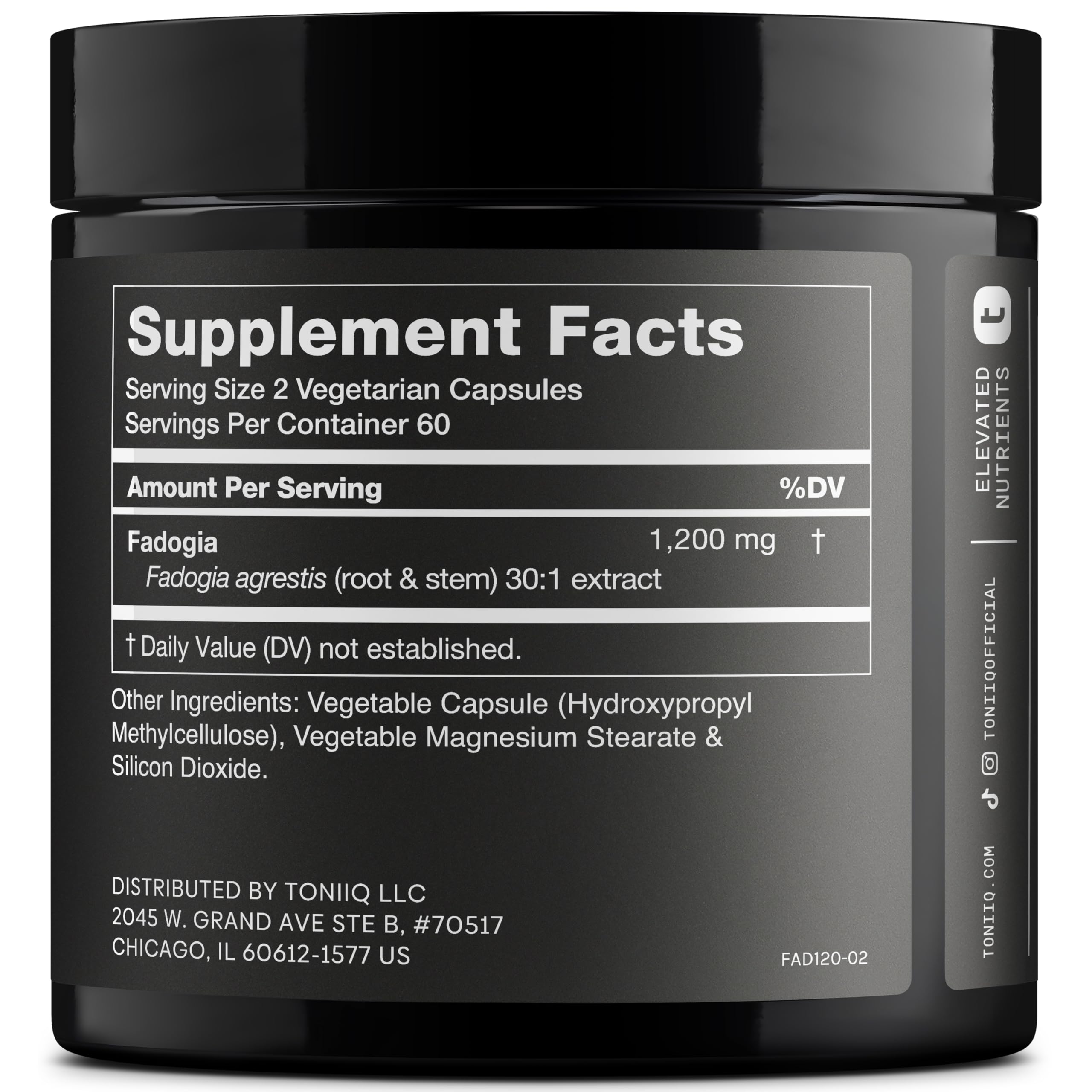 Toniiq Fadogia Agrestis 1200mg supplement side view