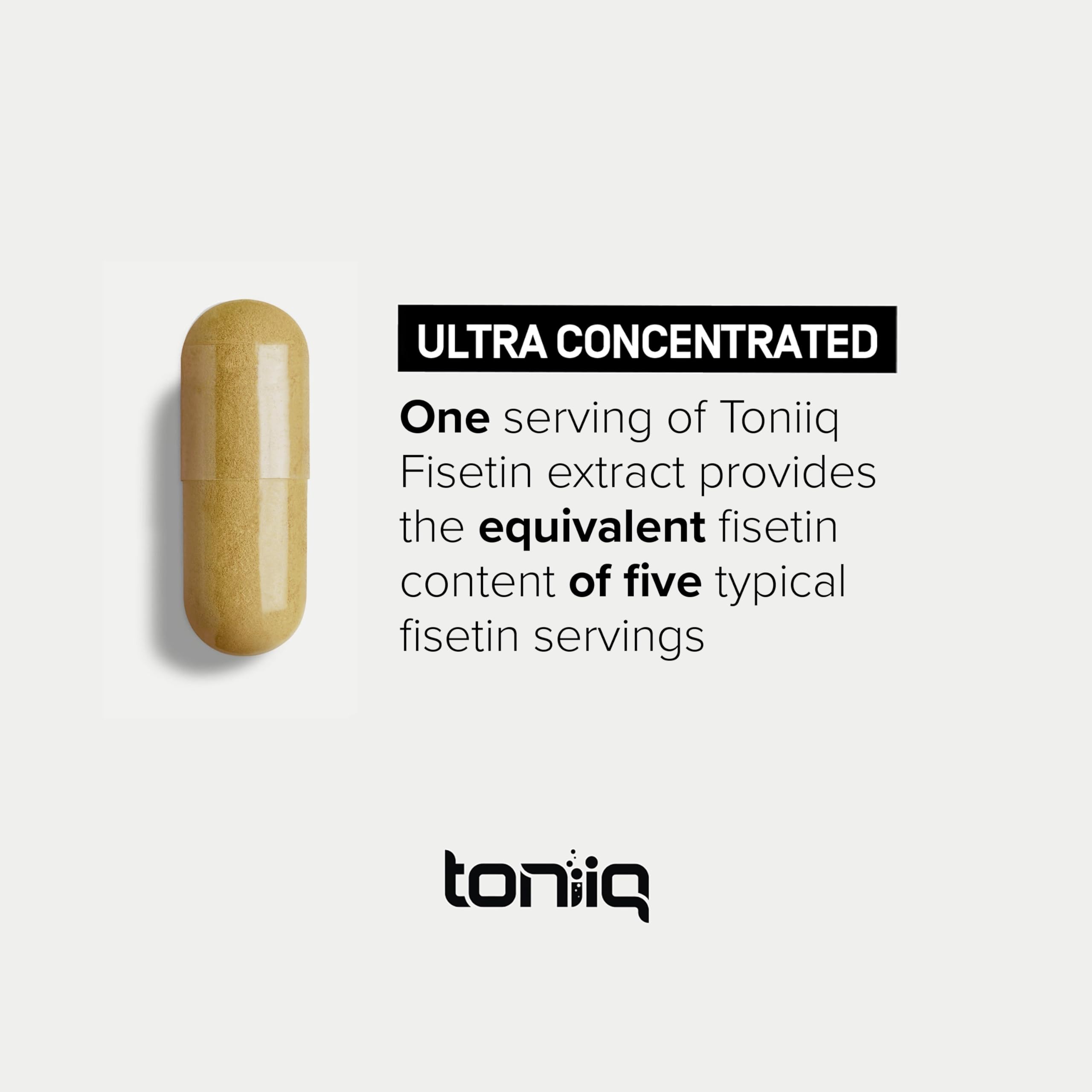 Toniiq Fisetin 500mg Capsules on a wooden surface