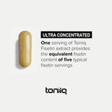 Toniiq Fisetin 500mg Capsules on a wooden surface