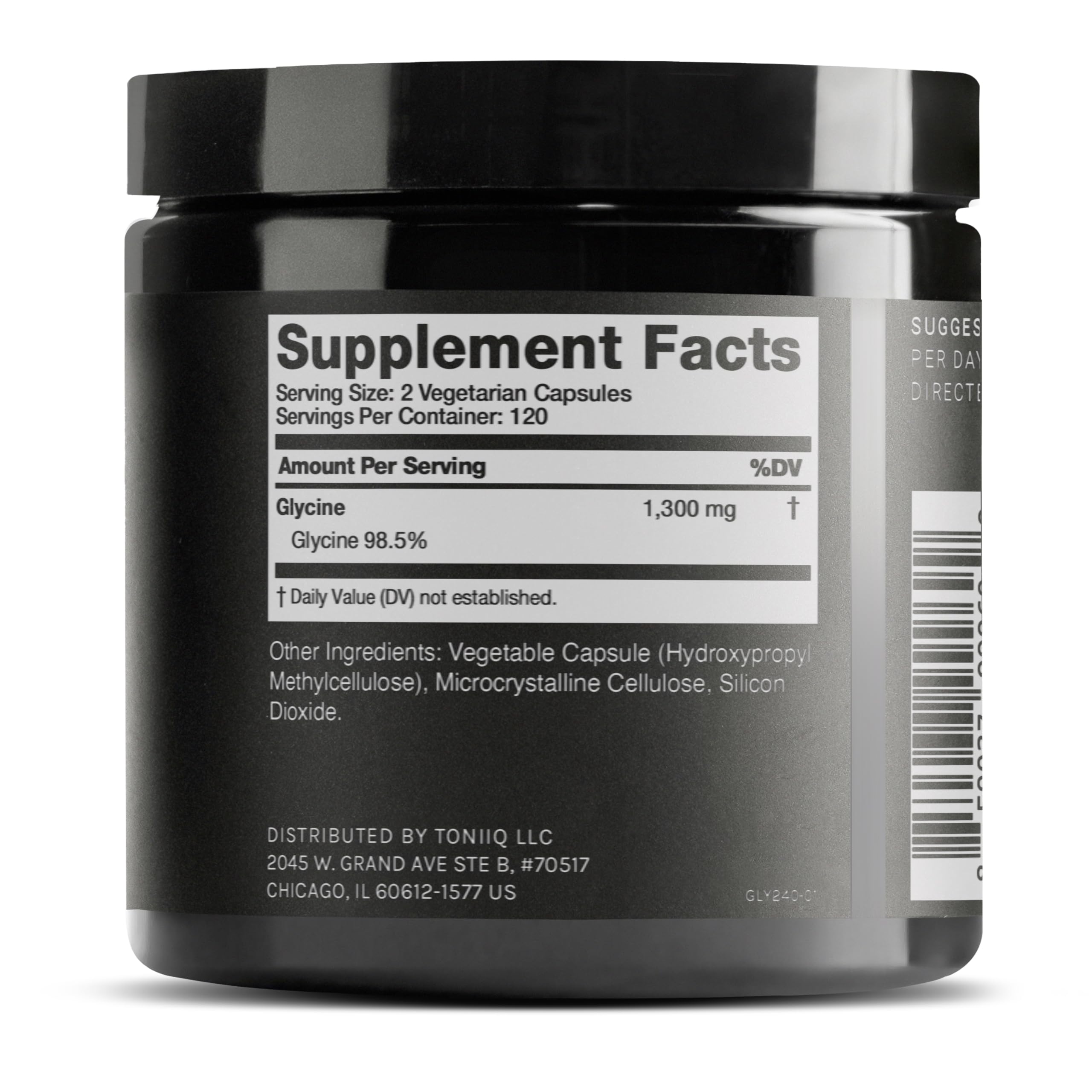 Toniiq Glycine 1300mg supplement side view