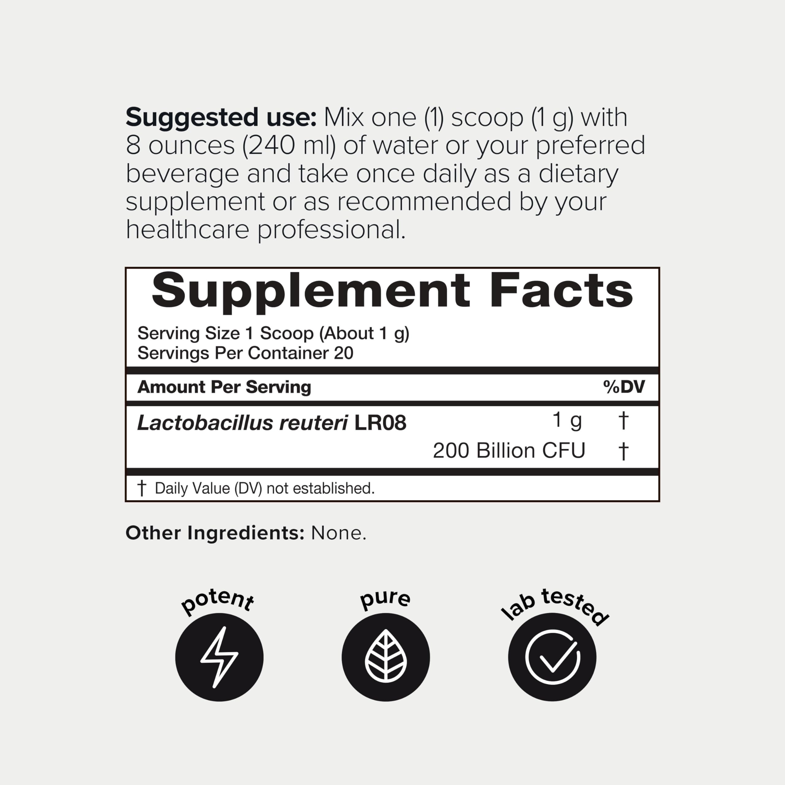 Toniiq Lactobacillus Reuteri Powder mixed in a glass of water