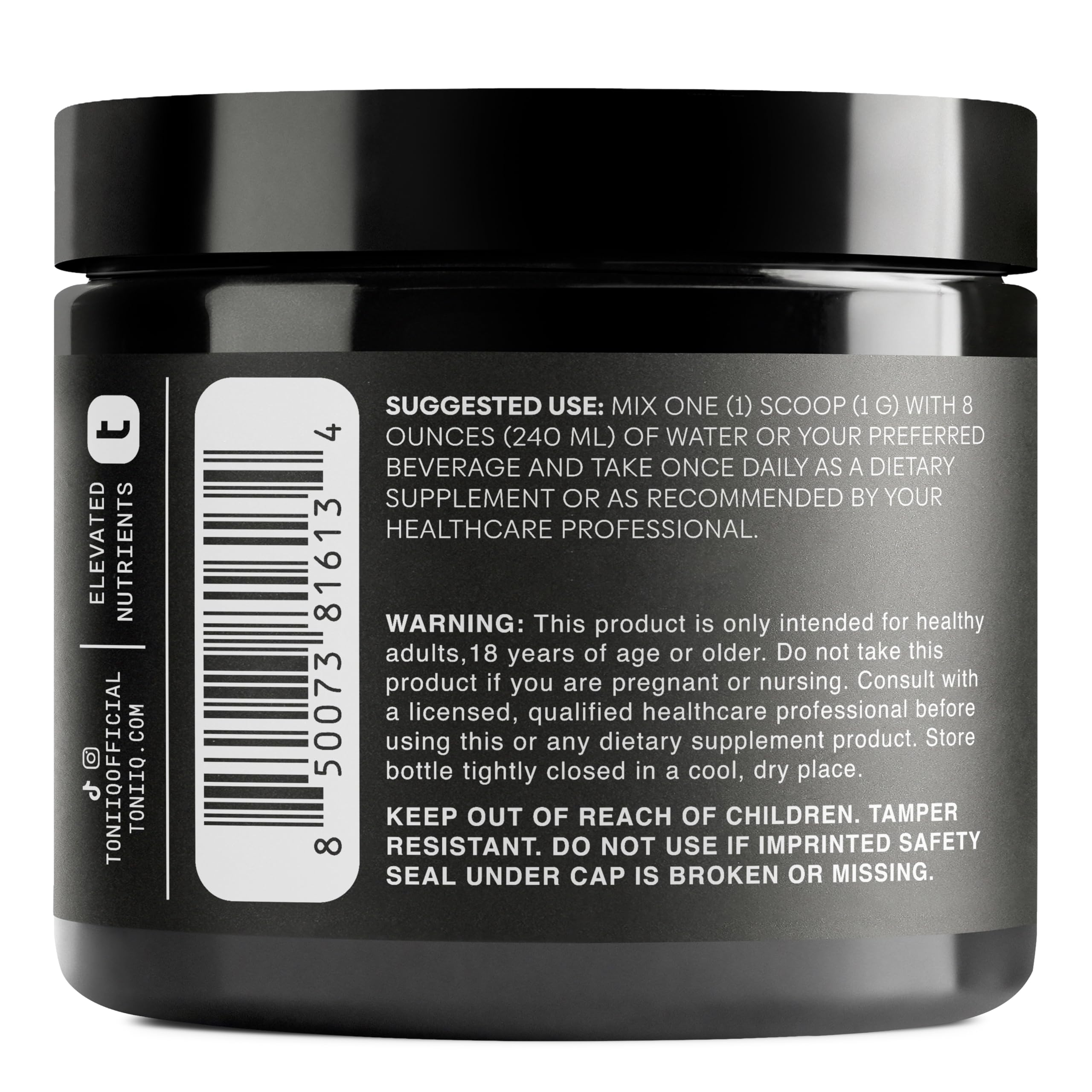 Toniiq Lactobacillus Reuteri Powder packaging with ingredients list