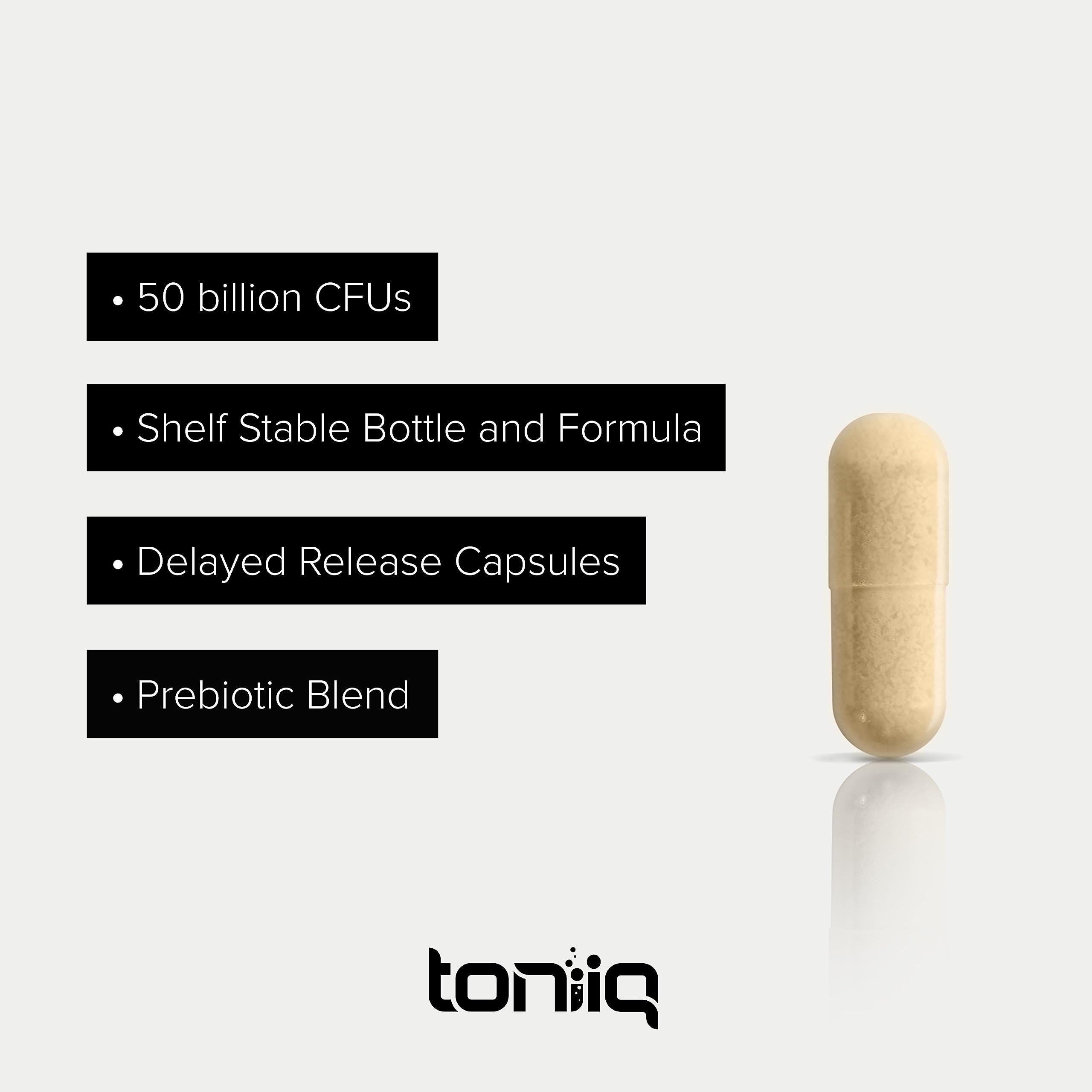 Toniiq Lactobacillus Reuteri Probiotic product displayed on a wooden table